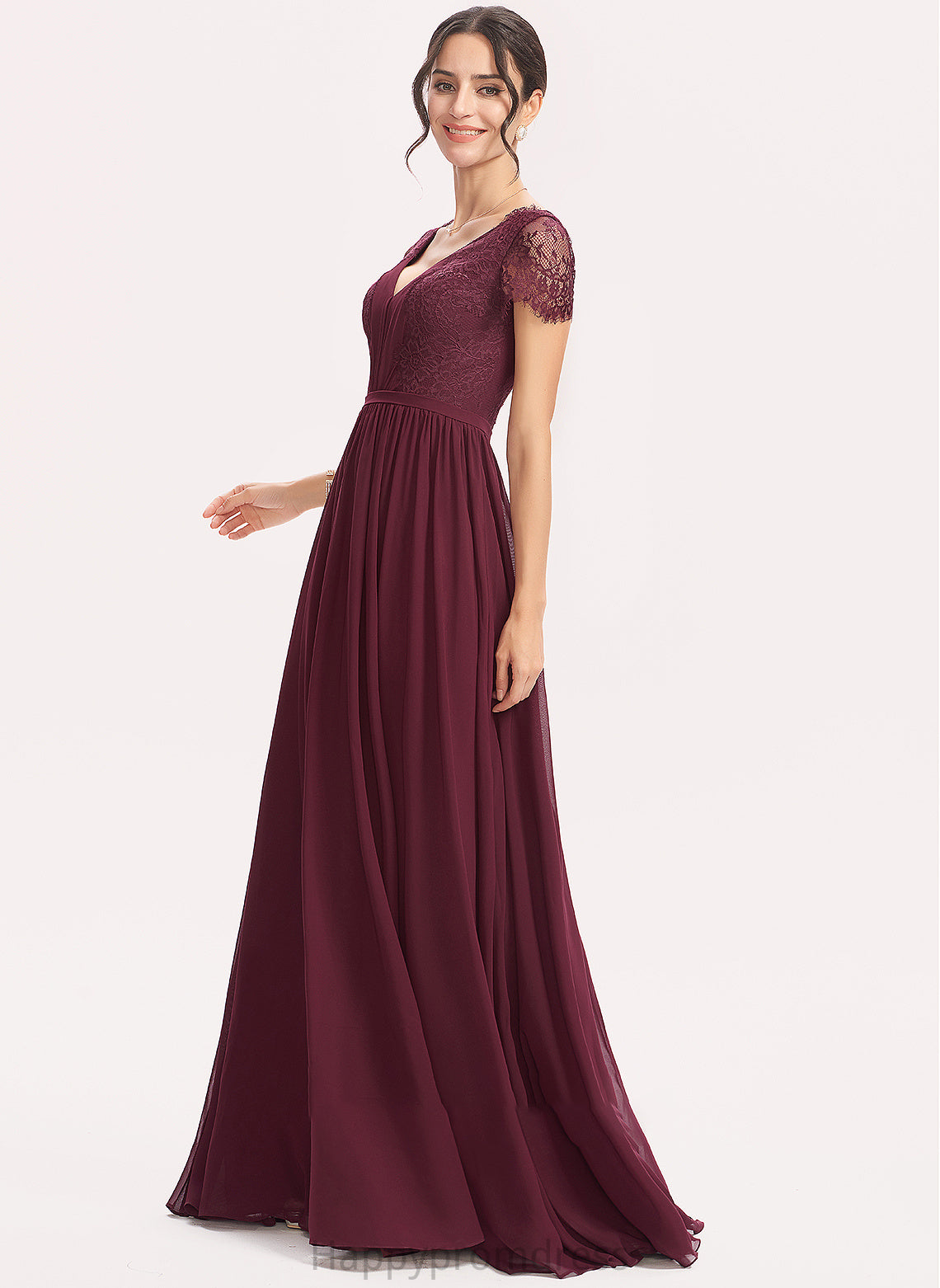 Embellishment Floor-Length Silhouette V-neck Fabric Length Neckline A-Line Lace Novia Sleeveless Natural Waist Bridesmaid Dresses