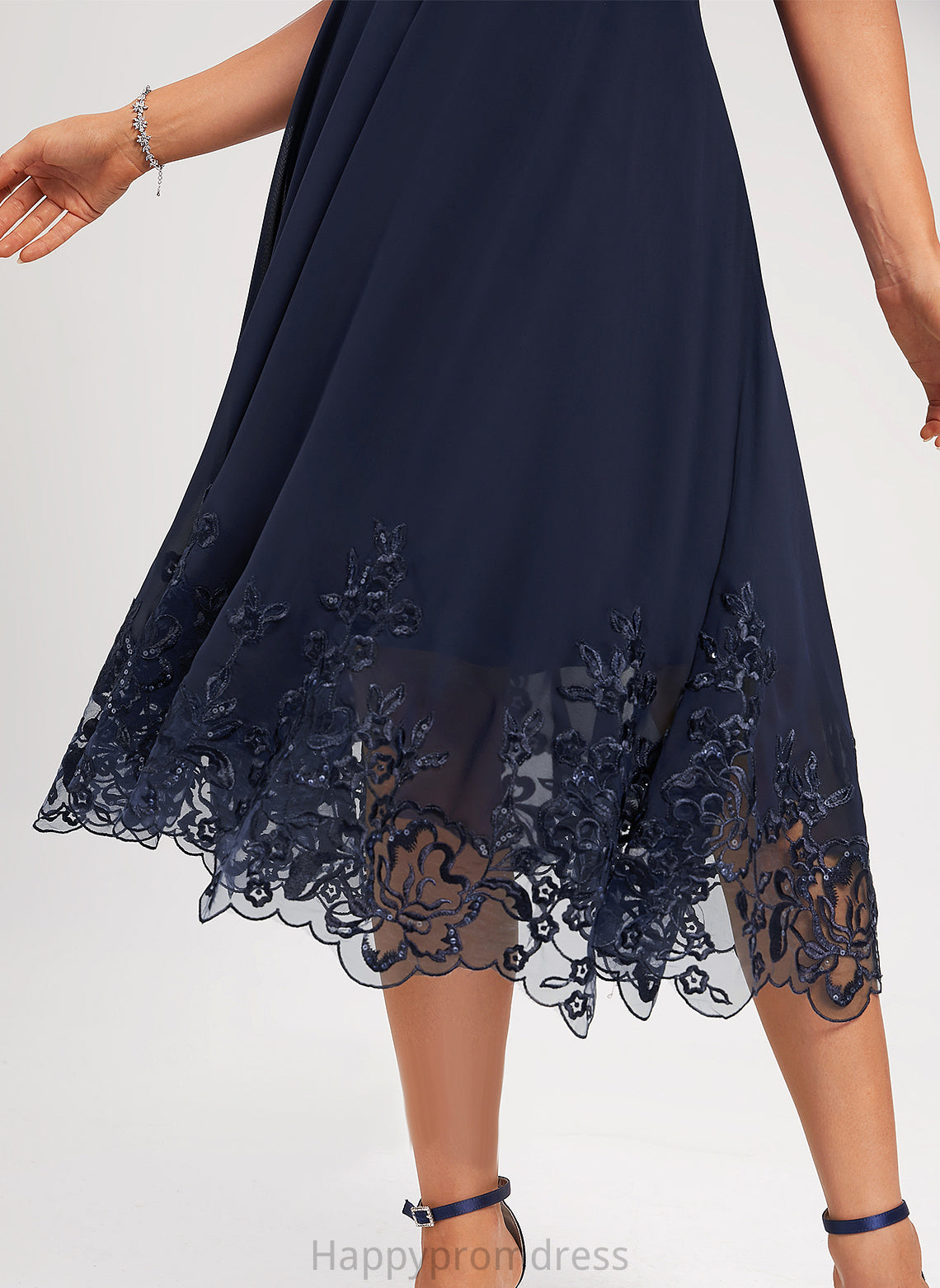 Sequined Tea-Length With V-neck Sequins Lace Yasmin Lace A-Line Dress Cocktail Dresses Cocktail