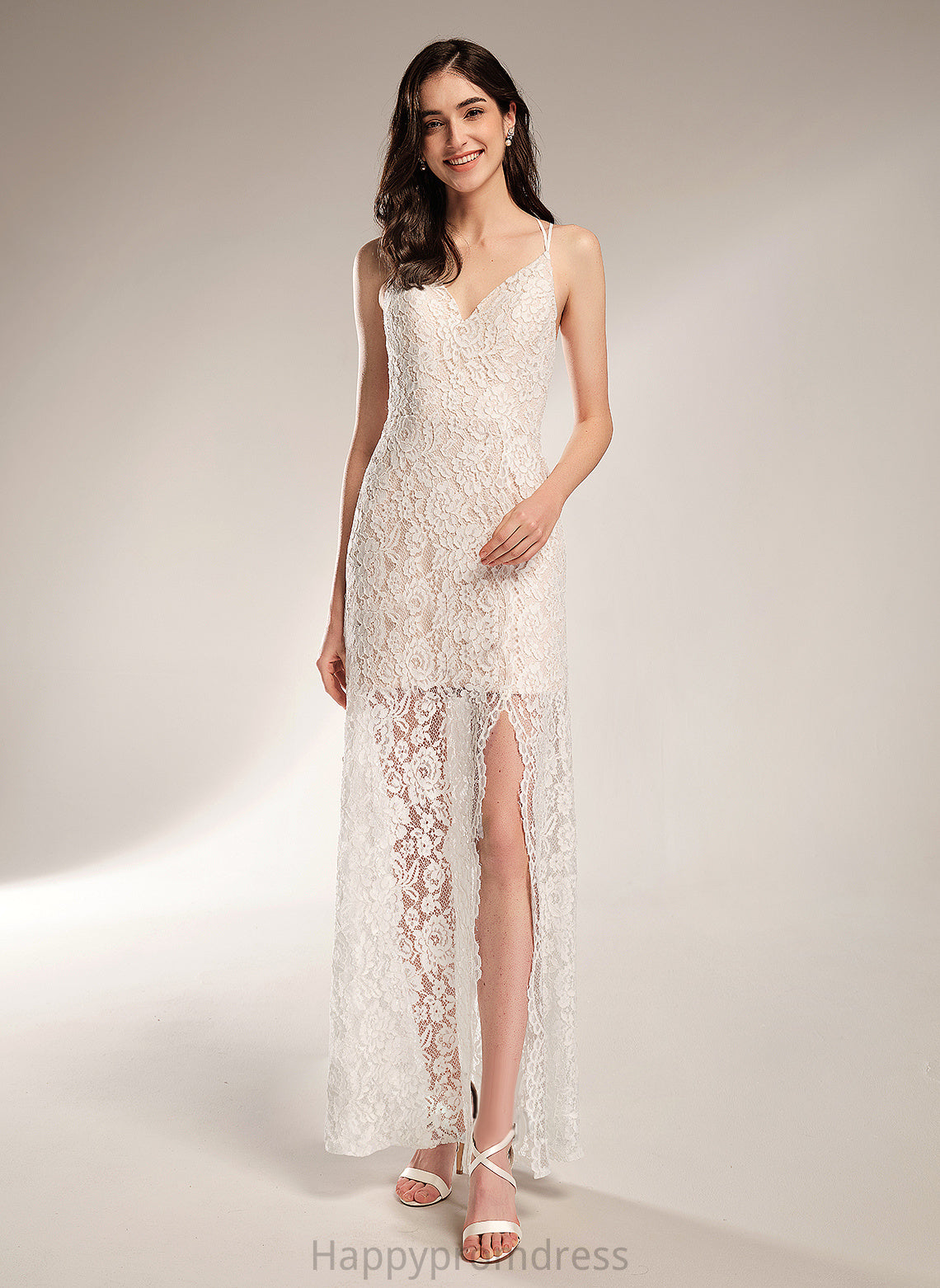 Viv Lace V-neck Wedding Dresses Floor-Length Wedding Sheath/Column Dress