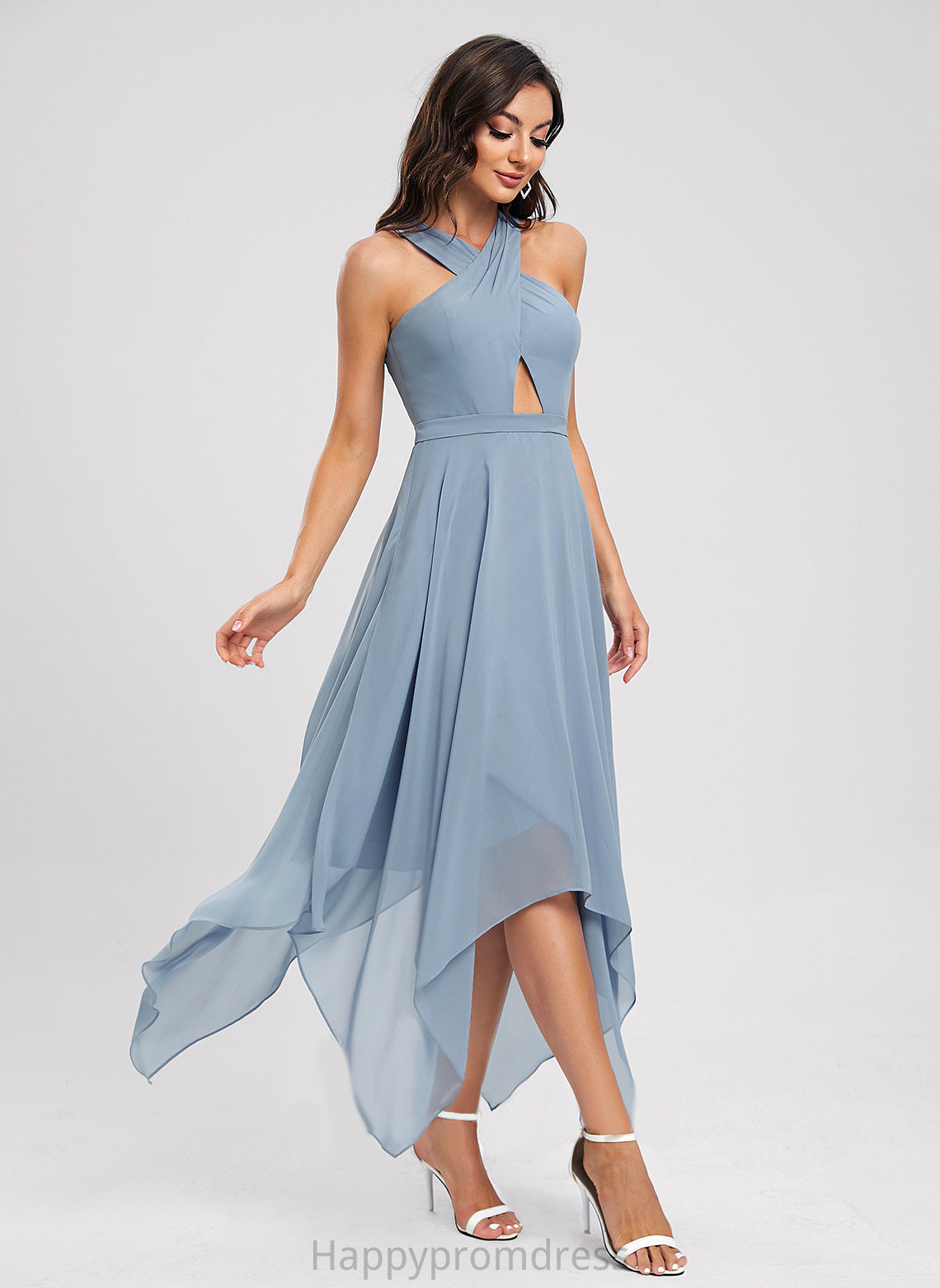 Cocktail Dresses Cocktail Dress V-neck A-Line Chiffon Clarissa Asymmetrical