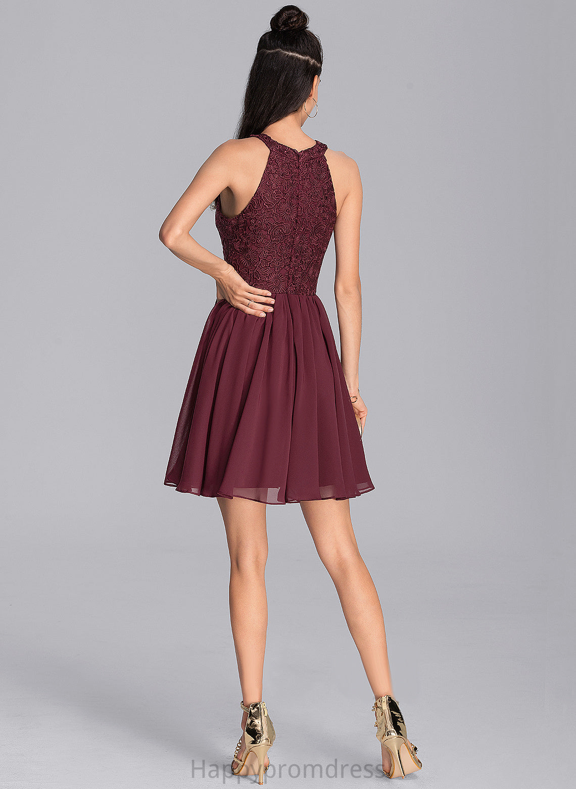 Dress Short/Mini Neck Homecoming A-Line Poll Lace Chiffon With Scoop Homecoming Dresses