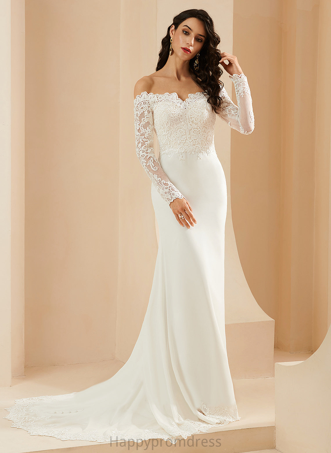 Chiffon Lace Off-the-Shoulder Trumpet/Mermaid Wedding Dresses Jada Wedding Dress With Court Train