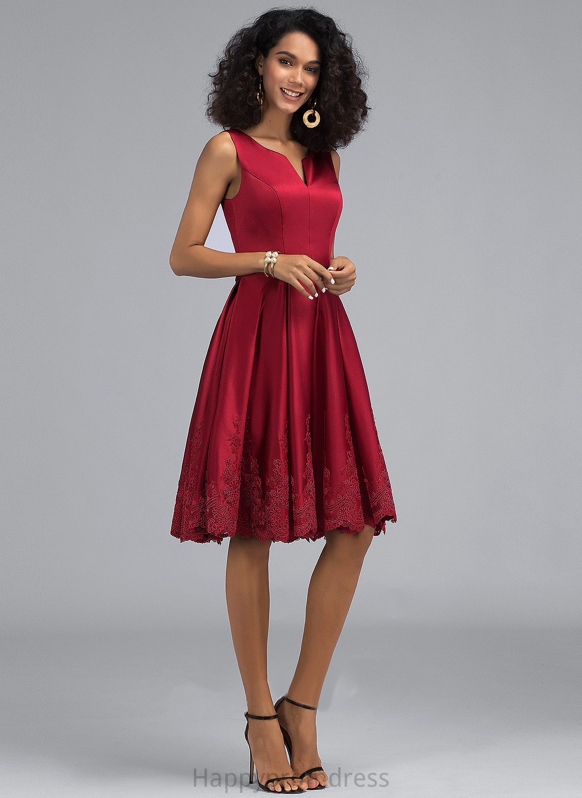 Dress Lace Cocktail Dresses Appliques V-neck Satin With Anaya Cocktail Knee-Length A-Line