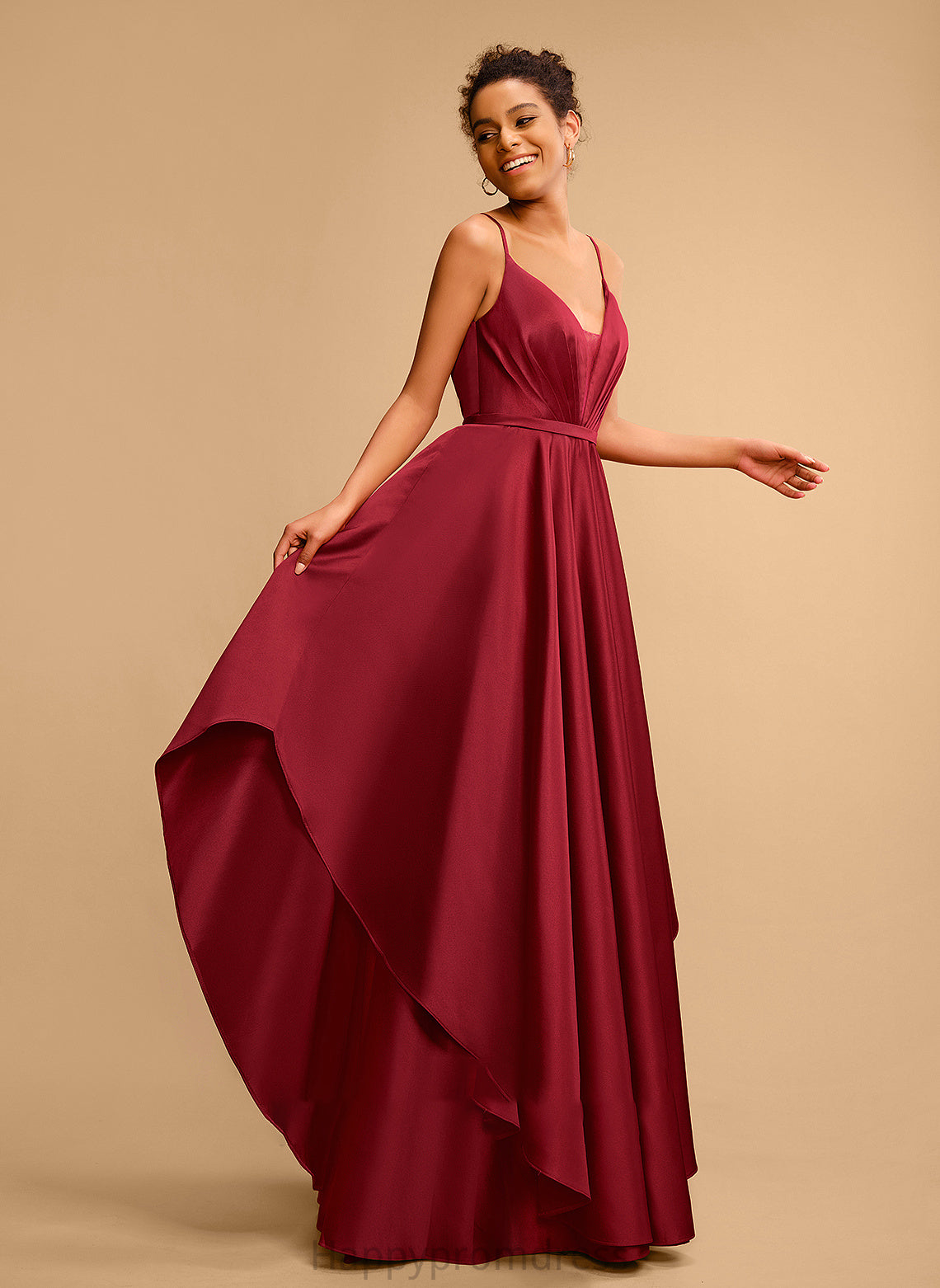 V-neck Floor-Length Millicent Satin Prom Dresses Ball-Gown/Princess