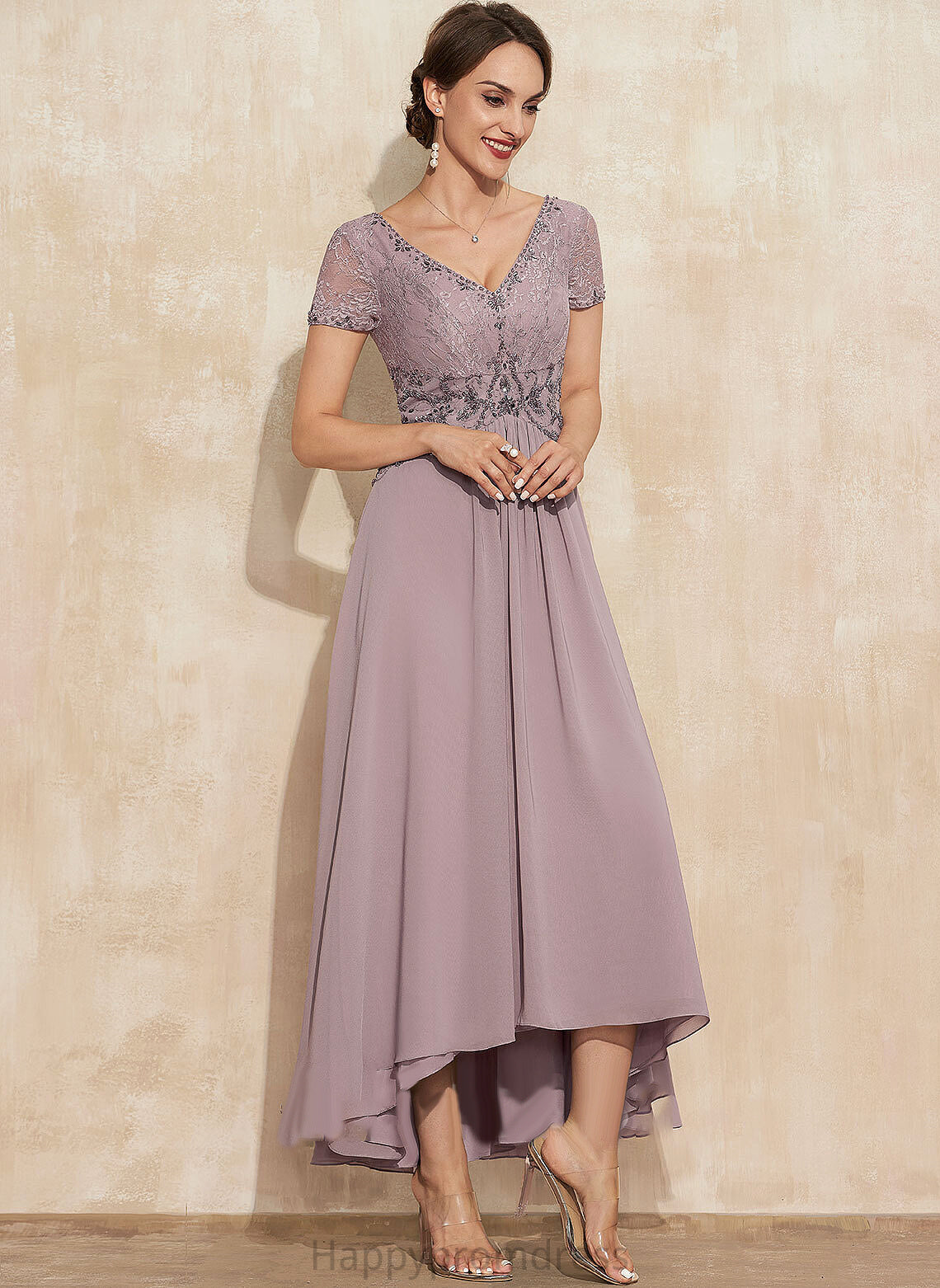 Asymmetrical Beading A-Line Chiffon the Lace Mother Bride Mother of the Bride Dresses Savanah With Dress V-neck of