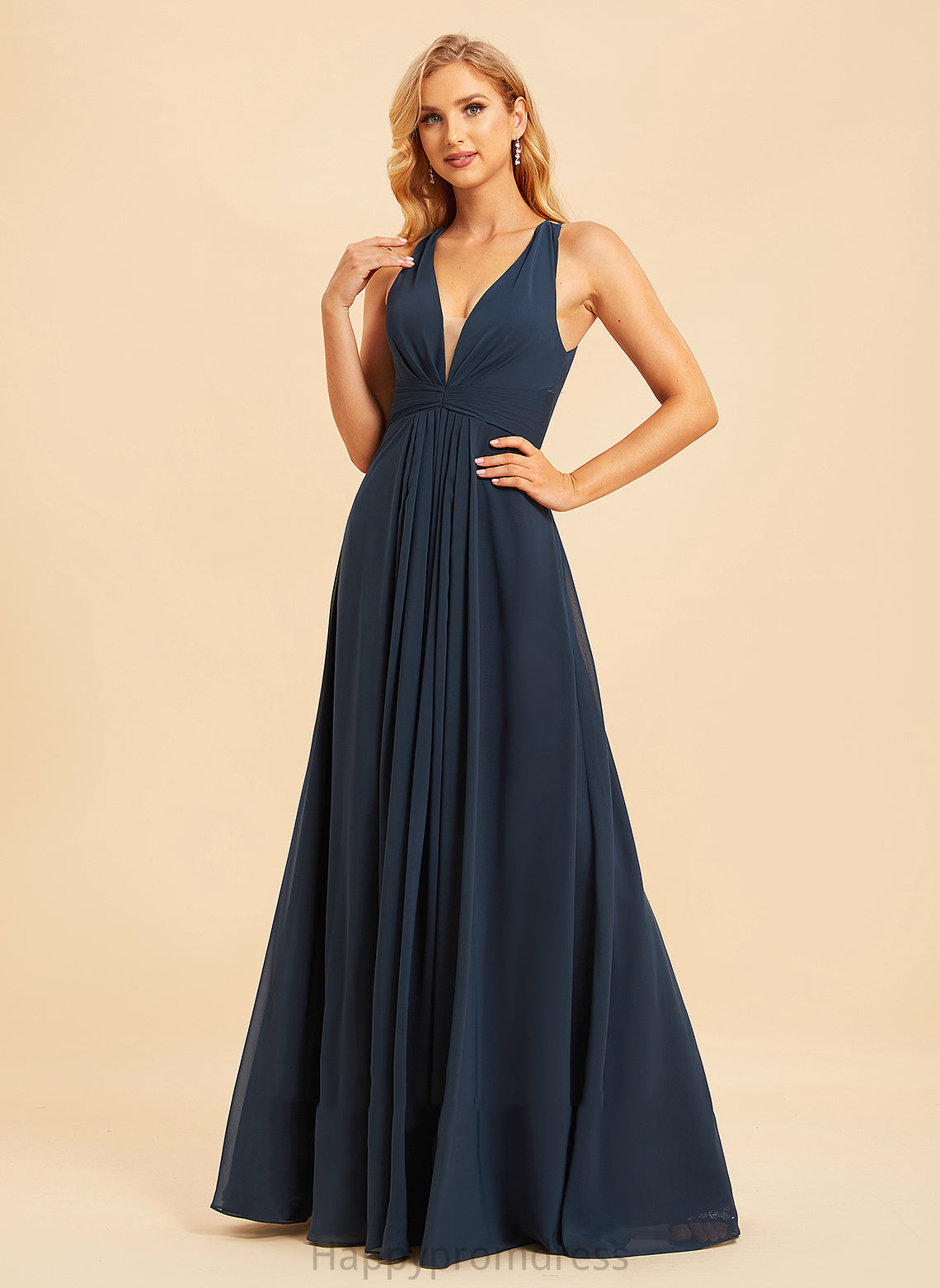 V-neck Floor-Length A-Line Neckline Fabric Ruffle Embellishment Length Silhouette Bria Sleeveless Scoop Bridesmaid Dresses