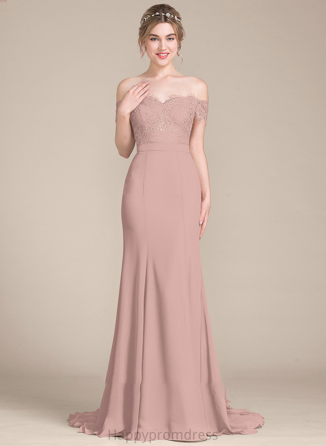 Court Lace Sequins Off-the-Shoulder Trumpet/Mermaid With Prom Dresses Train Chiffon Estrella