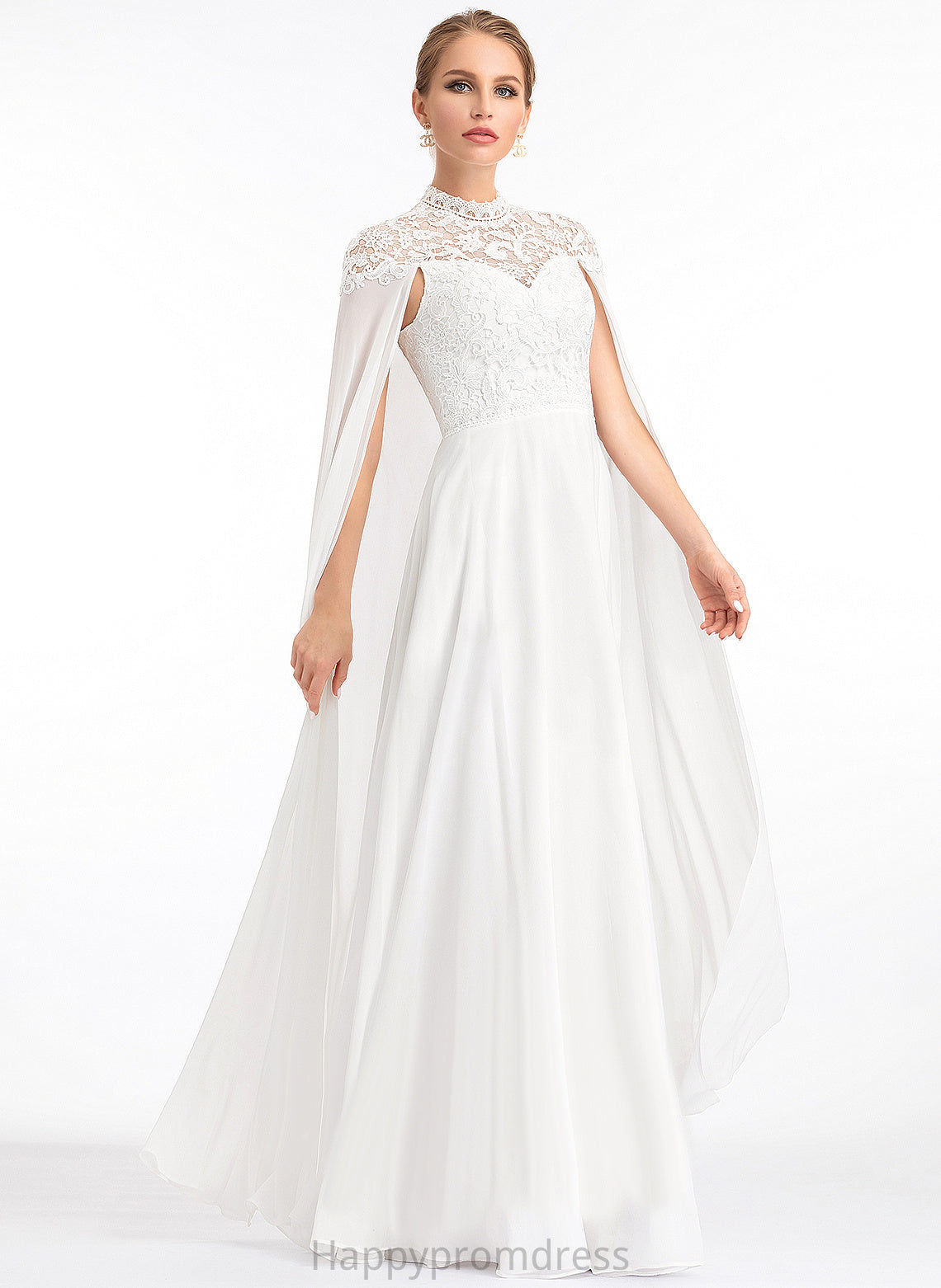 Wedding A-Line Kaylyn High Wedding Dresses Chiffon Floor-Length Lace Dress Neck