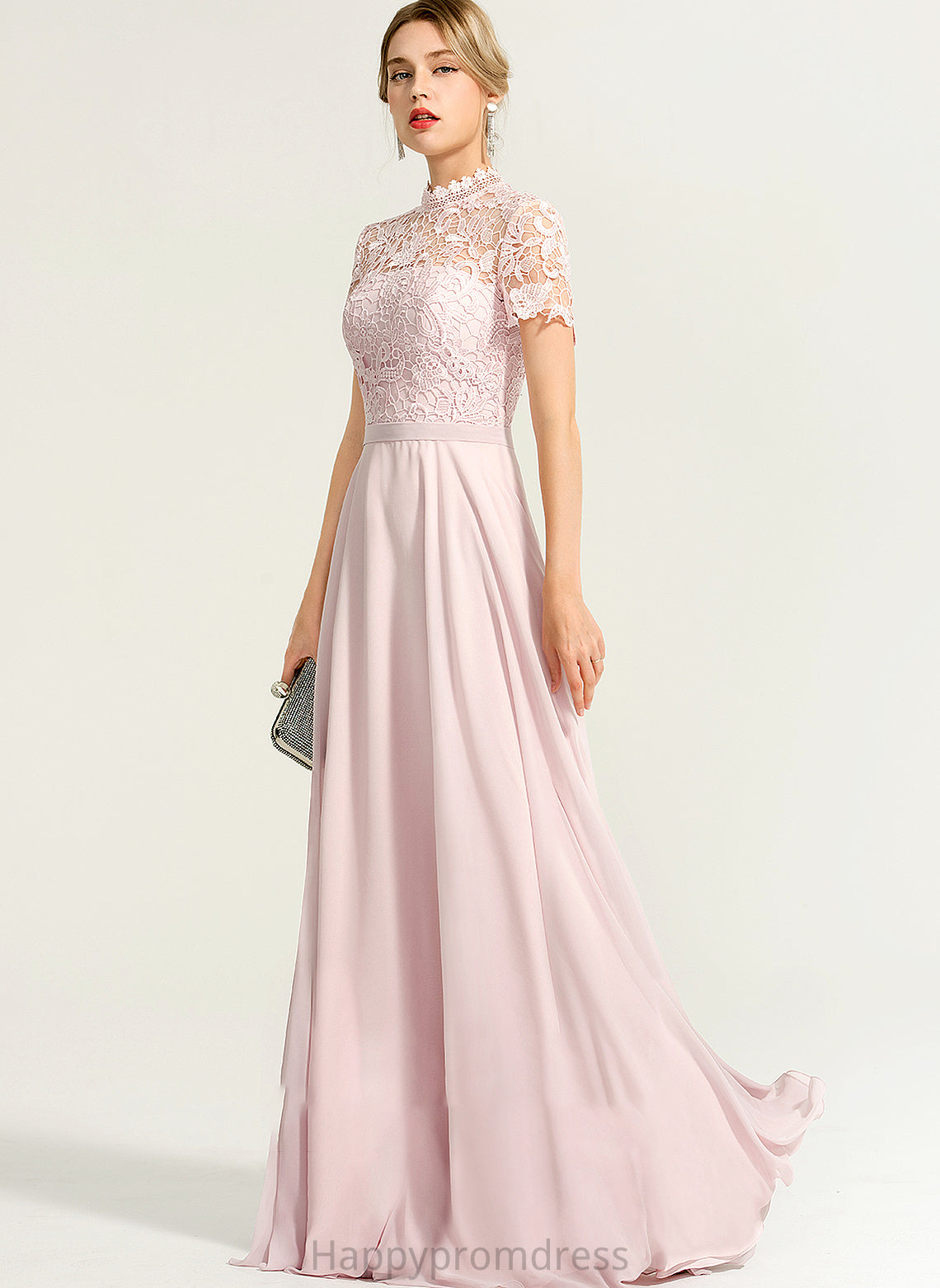 A-Line Chiffon Prom Dresses With High Sequins Una Neck Floor-Length