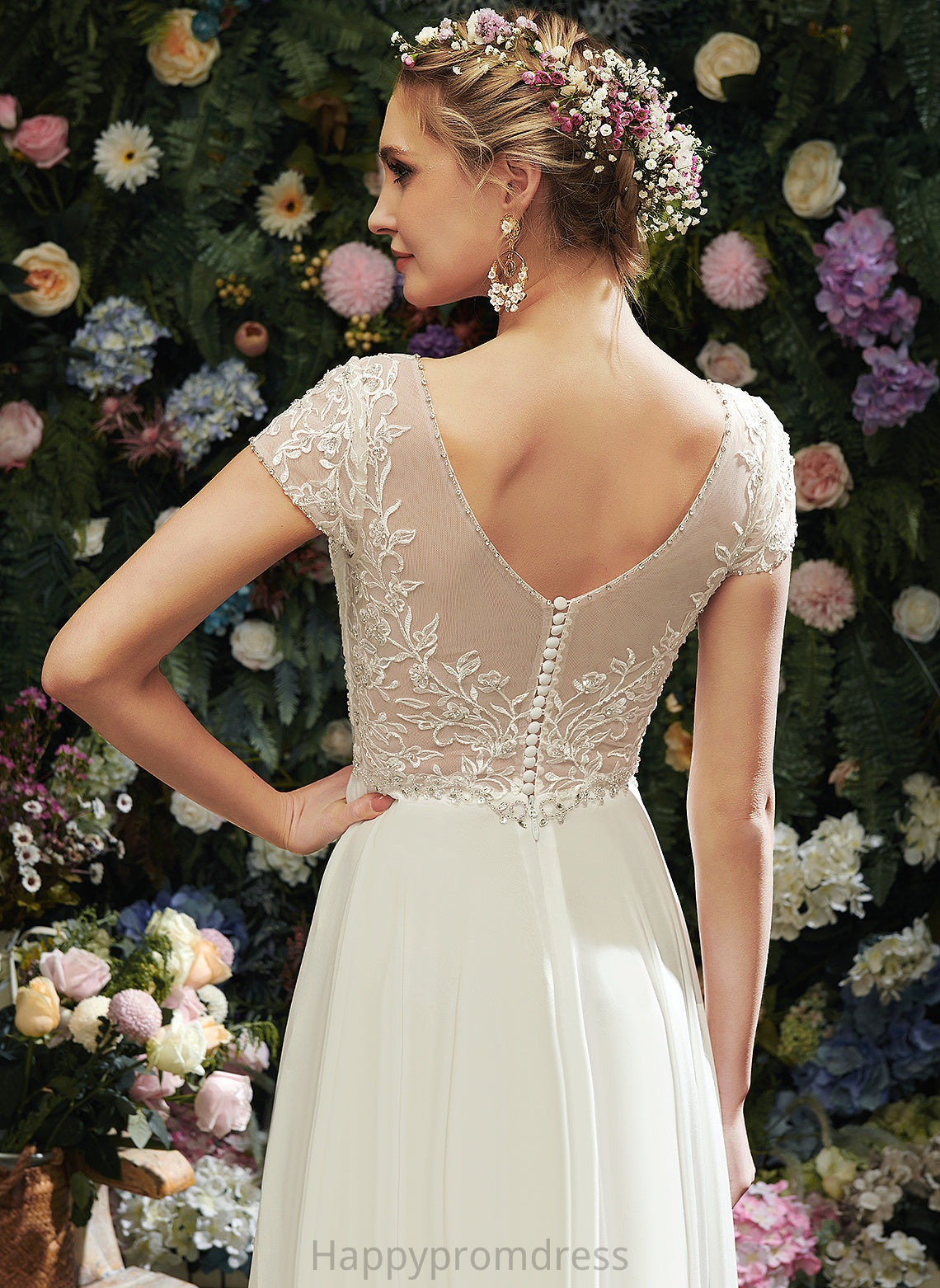 Wedding Dresses A-Line Wedding Floor-Length V-neck With Chiffon Beading Kylee Sequins Dress Lace