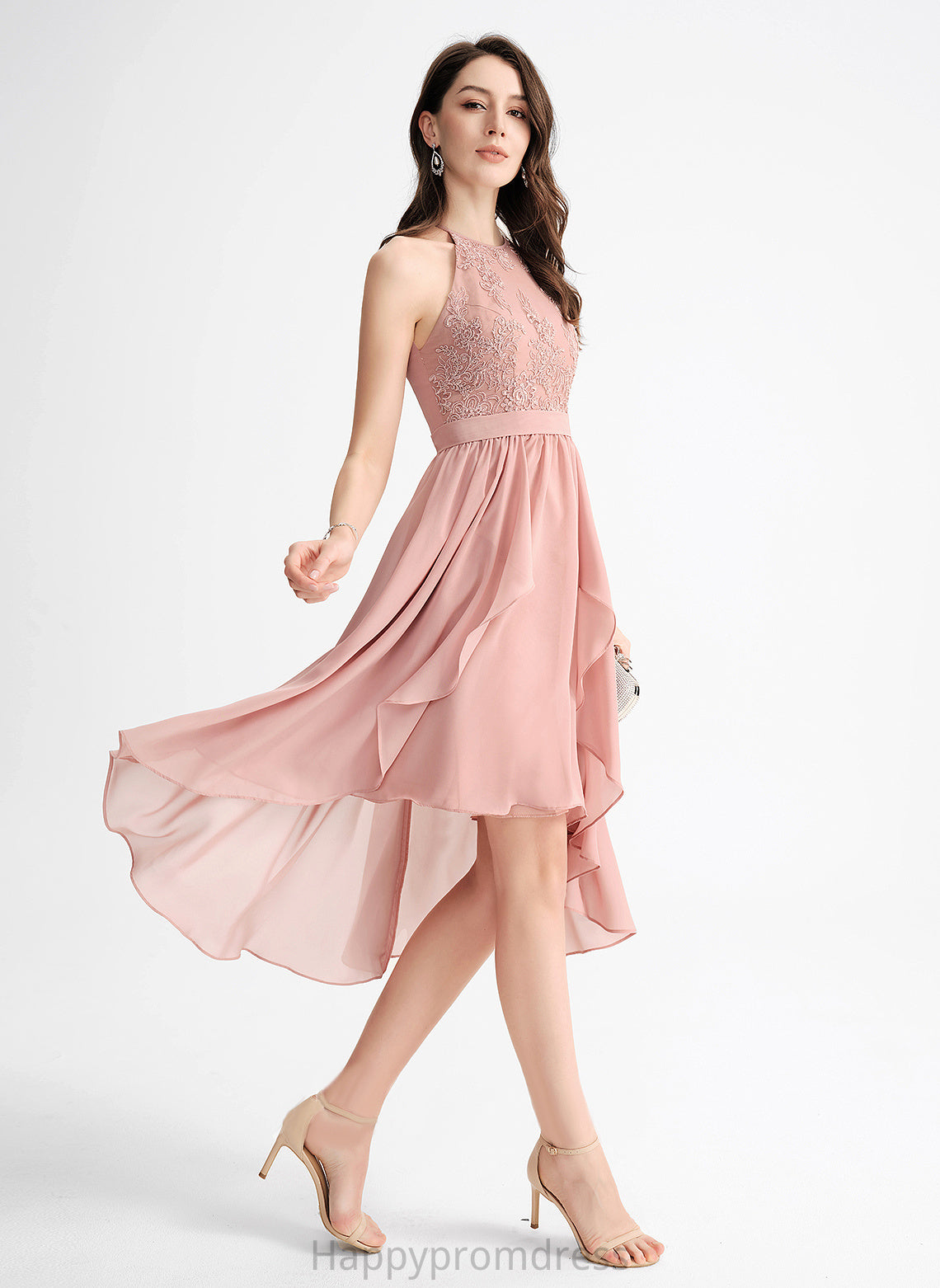 Homecoming Dresses Scoop Homecoming Chiffon Dress Lace Asymmetrical Sarai With Neck A-Line