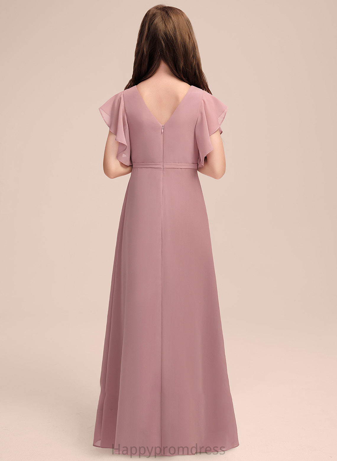 V-neck Liz With Junior Bridesmaid Dresses Chiffon Cascading Floor-Length Ruffles A-Line