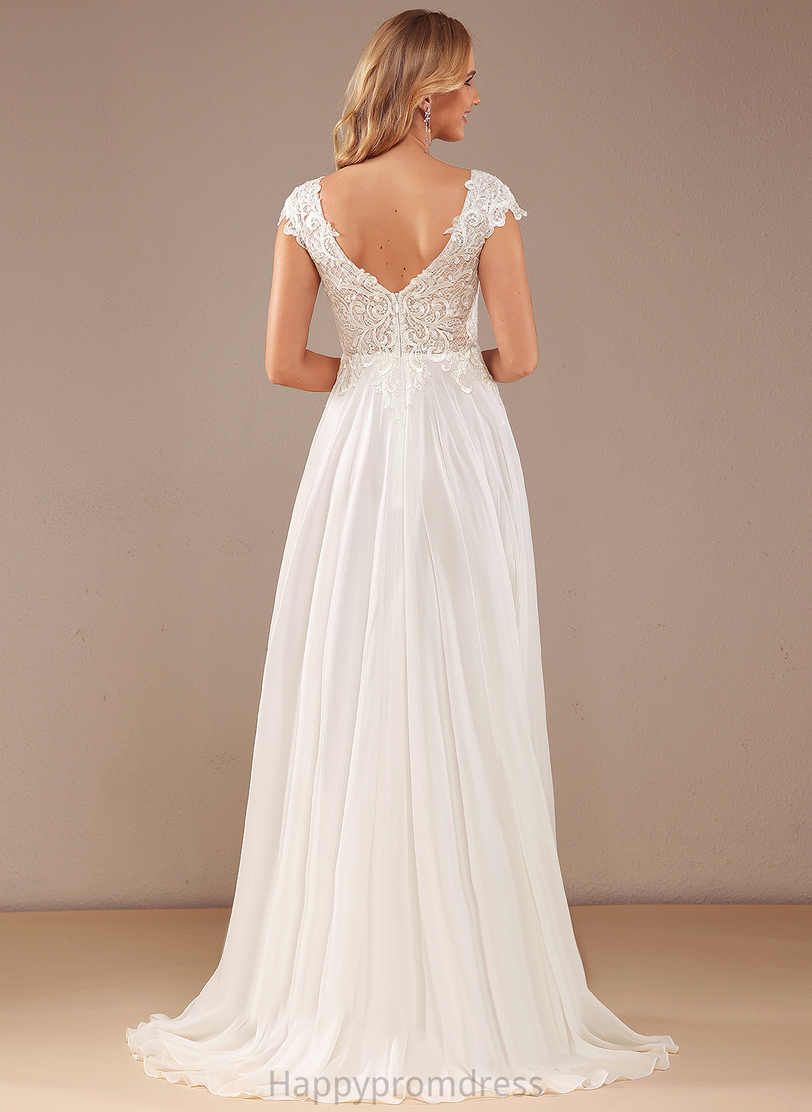 Wedding Abigail V-neck Sweep Dress A-Line Chiffon Wedding Dresses Lace Train With Lace