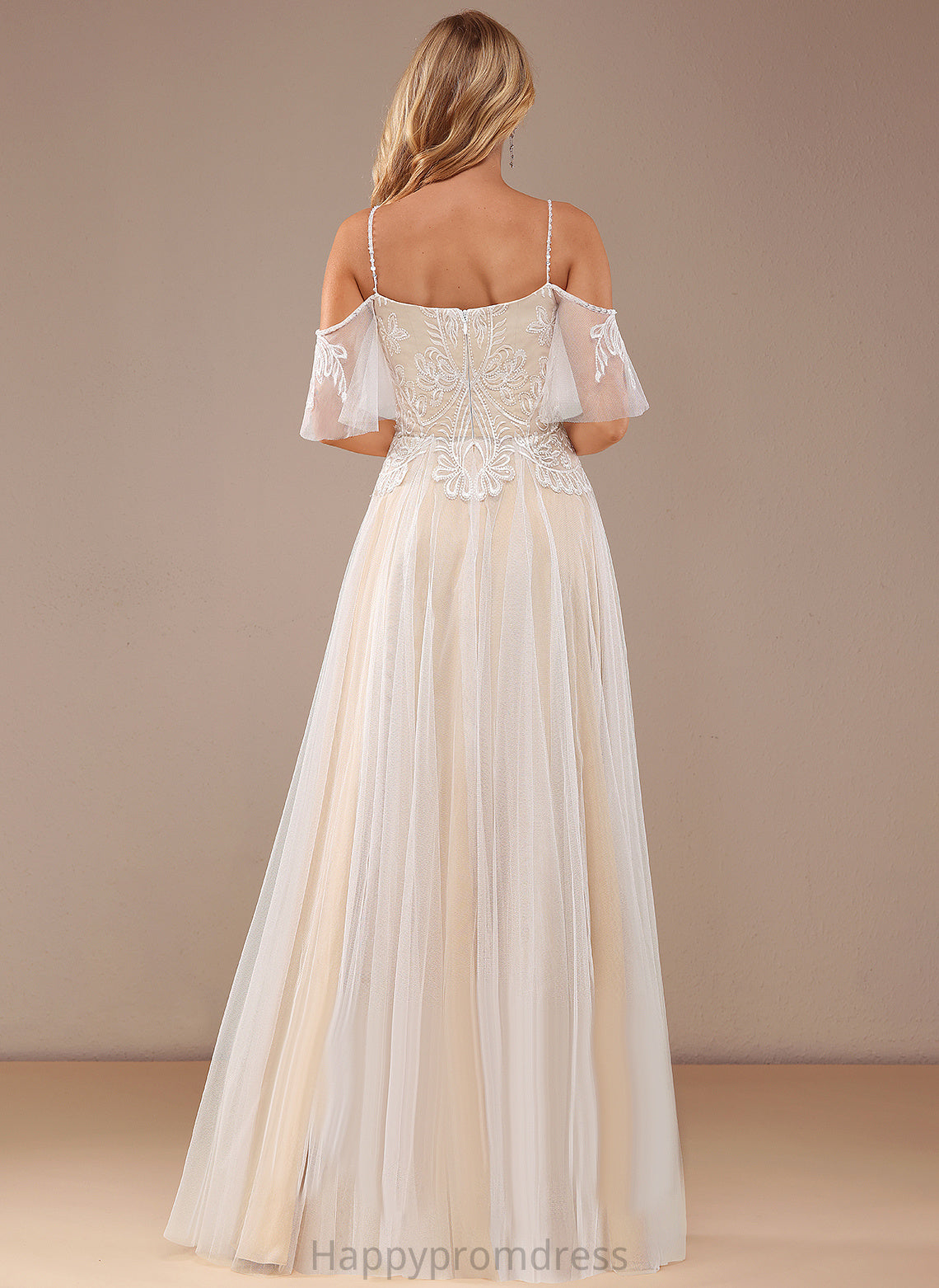 Yoselin Wedding Dresses A-Line Ruffle V-neck Beading With Lace Lace Dress Sequins Tulle Floor-Length Wedding