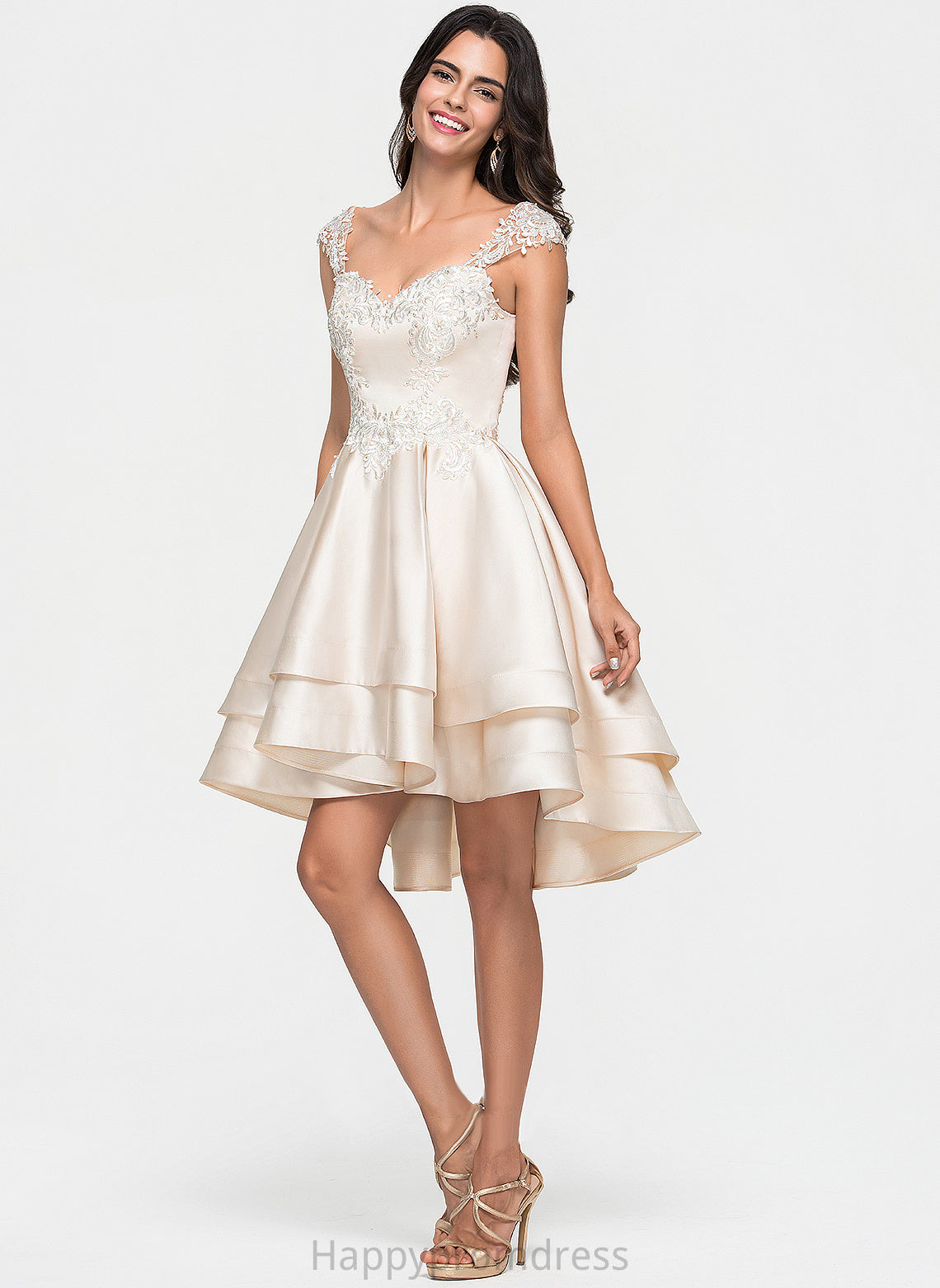 Satin Dress Tiffany Sweetheart Lace Beading Homecoming Cascading Asymmetrical Ruffles A-Line With Homecoming Dresses