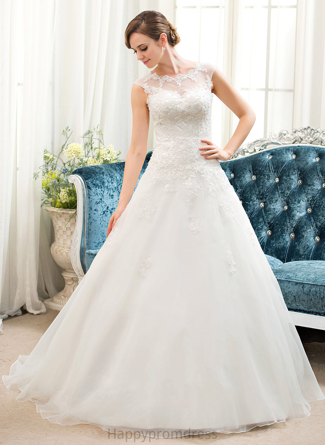 With Sweep Ball-Gown/Princess Illusion Dress Sequins Beading Organza Wedding Dresses Terri Train Wedding Lace Tulle