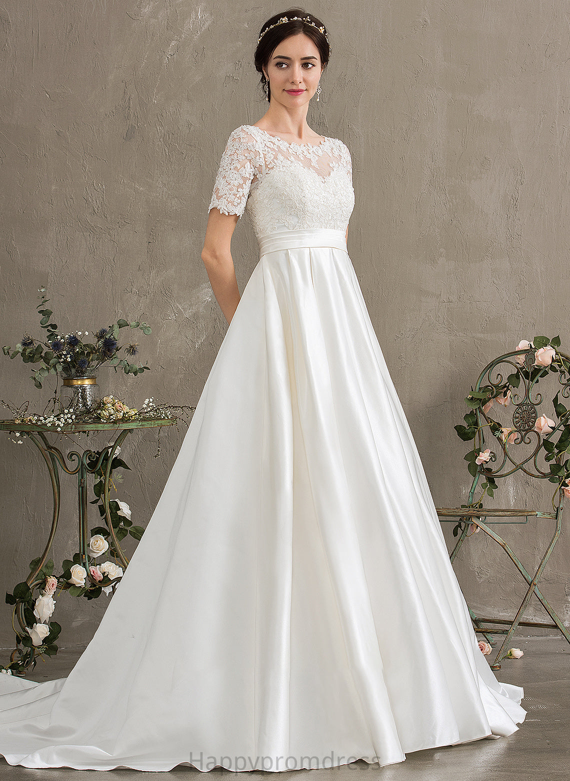 With Satin Scoop Wedding Dresses Train Court Wedding Sequins Miranda Pockets Ball-Gown/Princess Neck Dress Beading