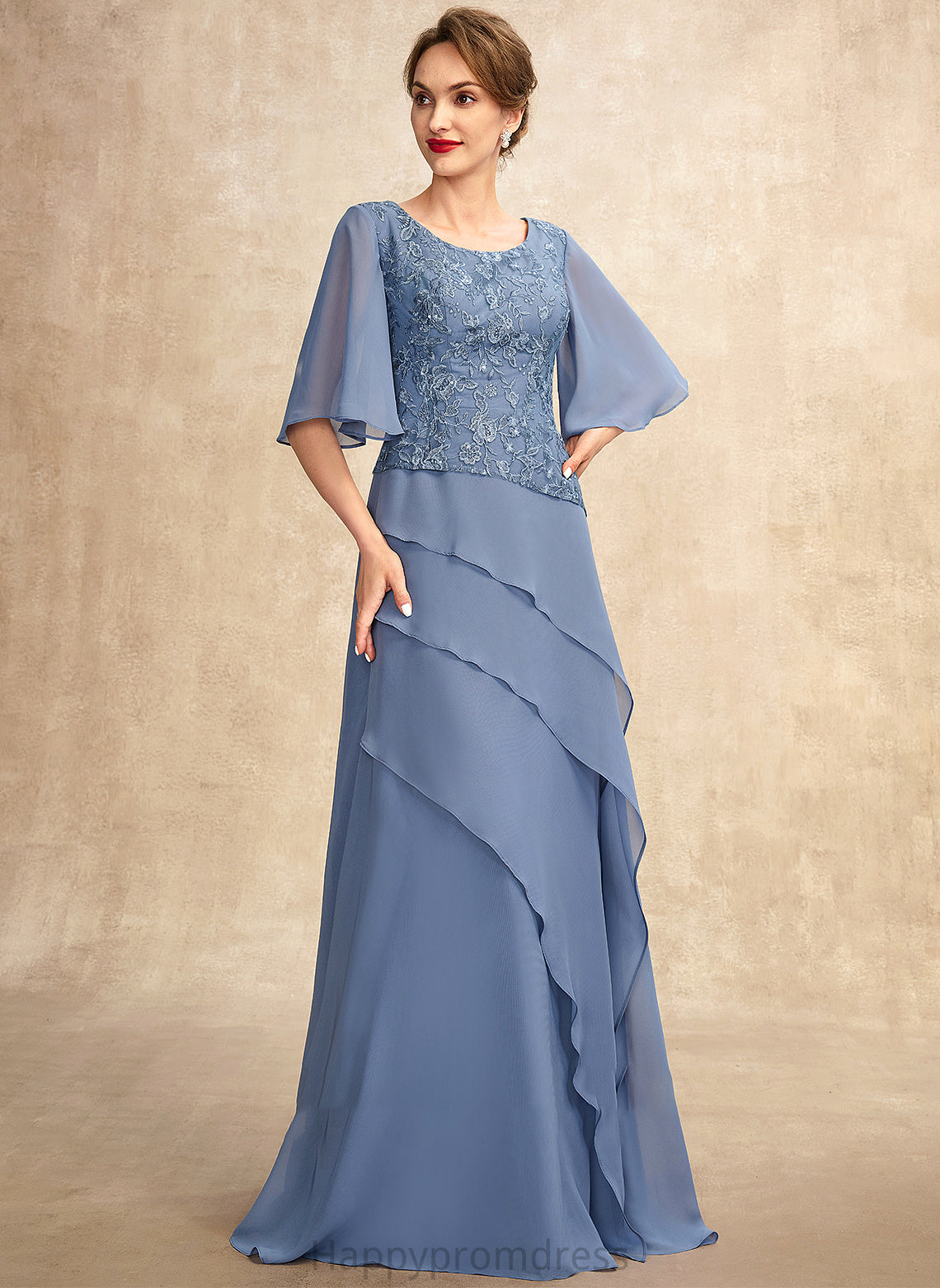 Bride Kim Lace the Sequins Mother Dress Neck Ruffles of A-Line With Mother of the Bride Dresses Cascading Scoop Floor-Length Chiffon