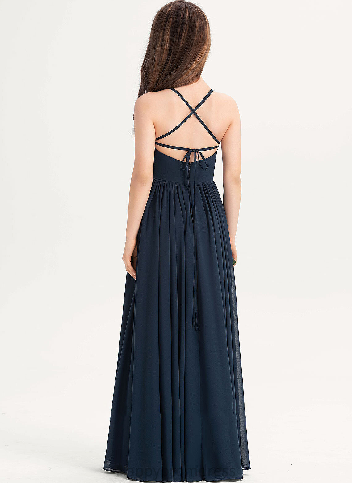 Floor-Length Junior Bridesmaid Dresses Neckline A-Line Chelsea Chiffon With Bow(s) Square