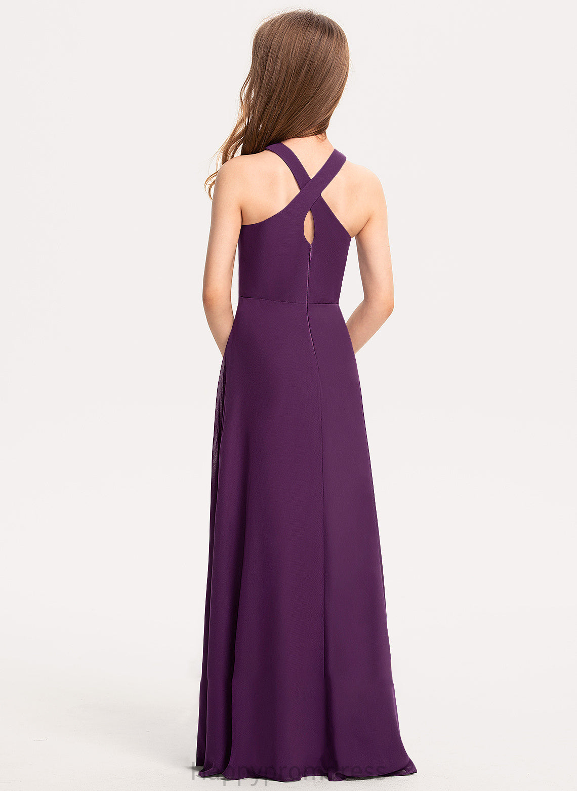 A-Line Floor-Length V-neck Emmalee Junior Bridesmaid Dresses Chiffon