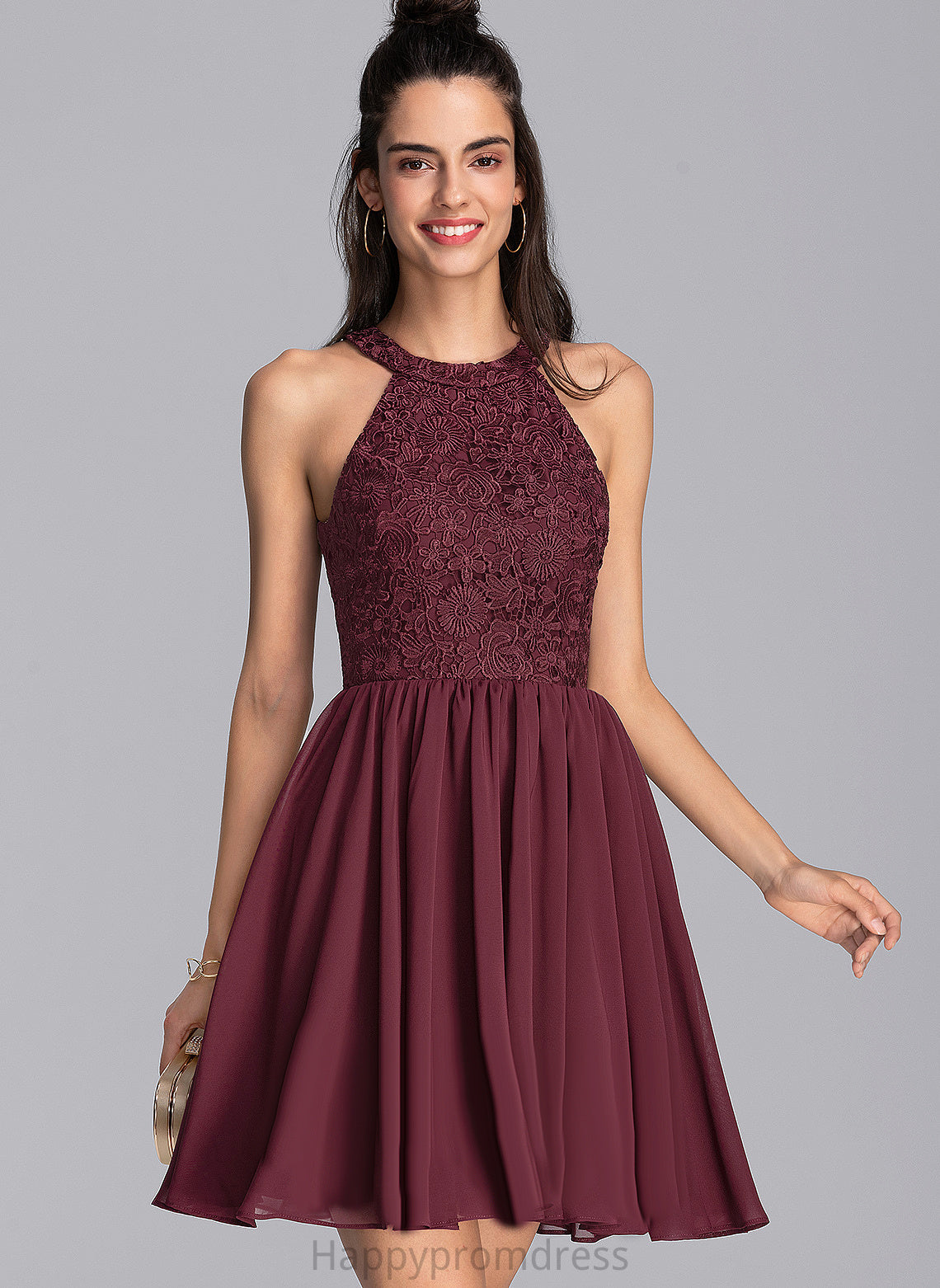 Lace Neck Cocktail With Naomi Lace Short/Mini A-Line Dress Cocktail Dresses Chiffon Scoop