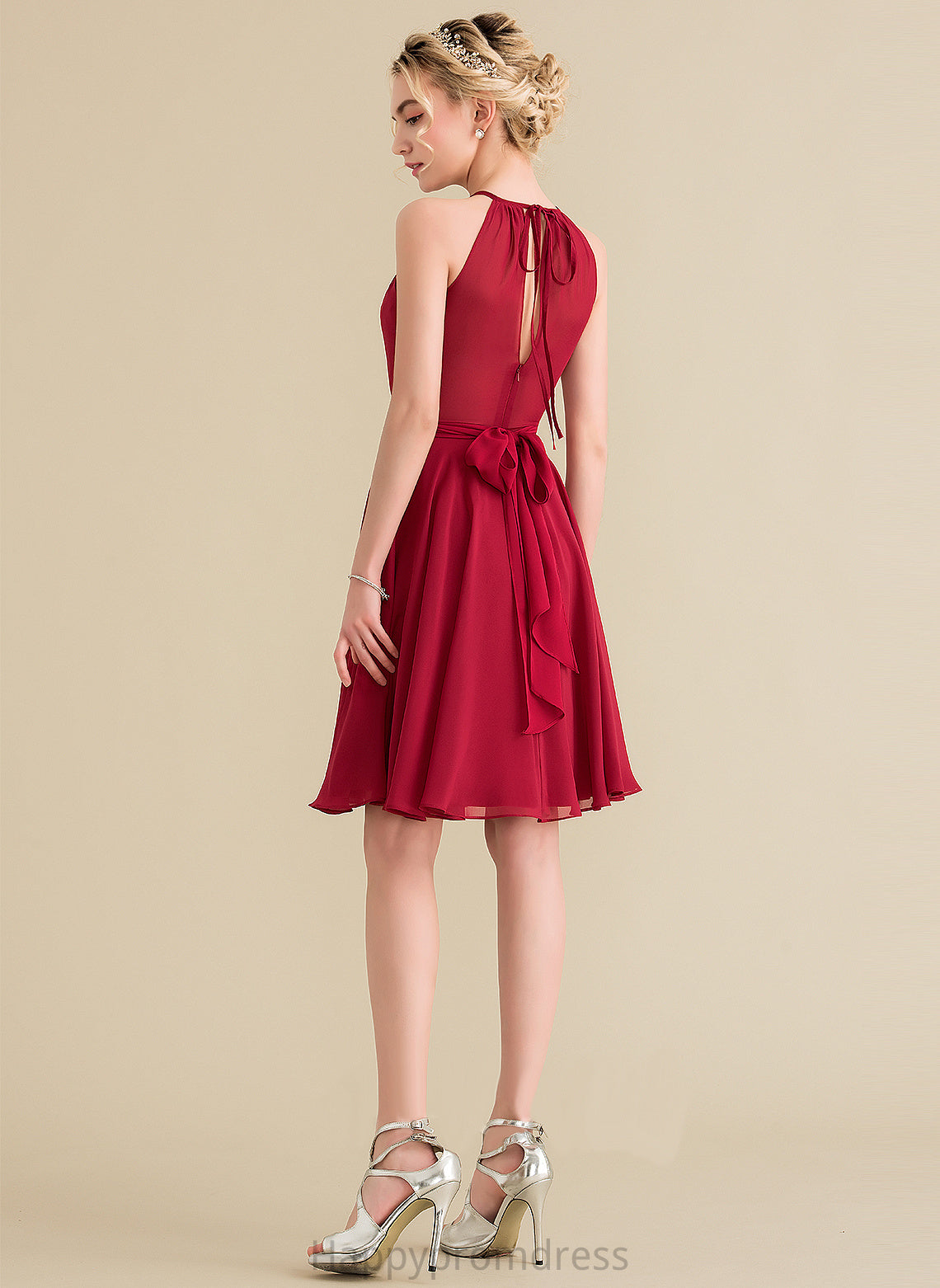 Neck With Dress Scoop A-Line Homecoming Dresses Bow(s) Homecoming Chiffon Knee-Length Meghan Ruffle