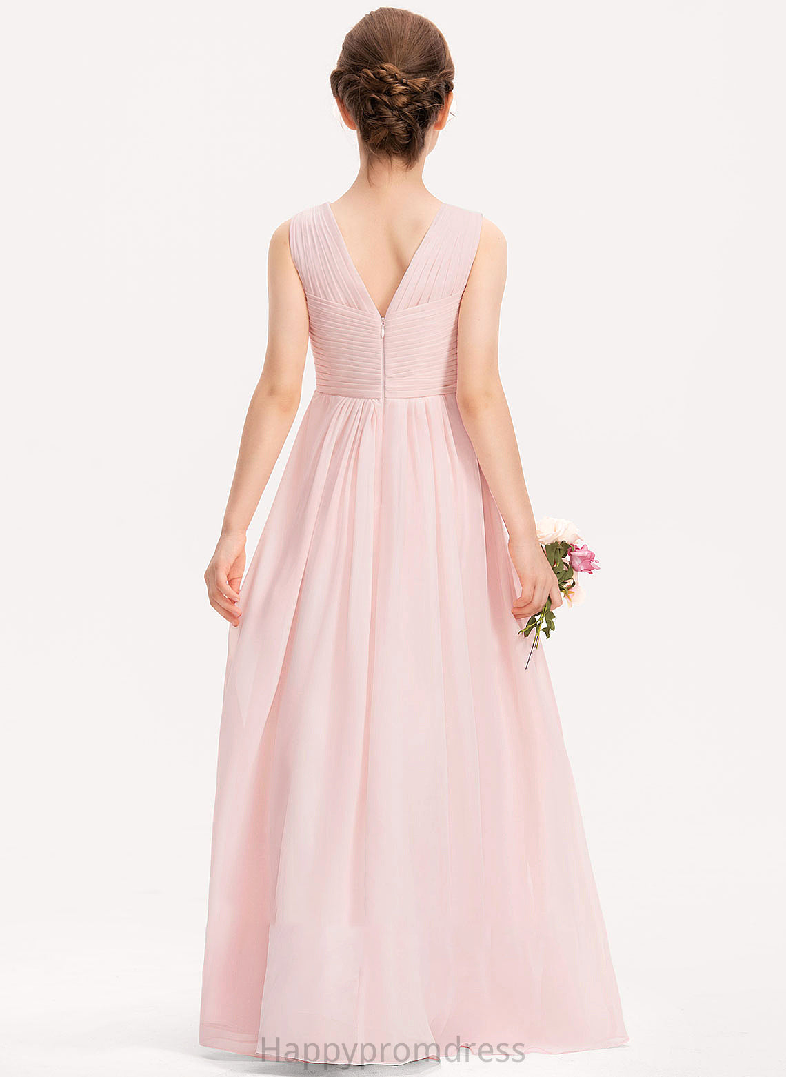 Kali Chiffon A-Line Floor-Length With Ruffle Junior Bridesmaid Dresses V-neck