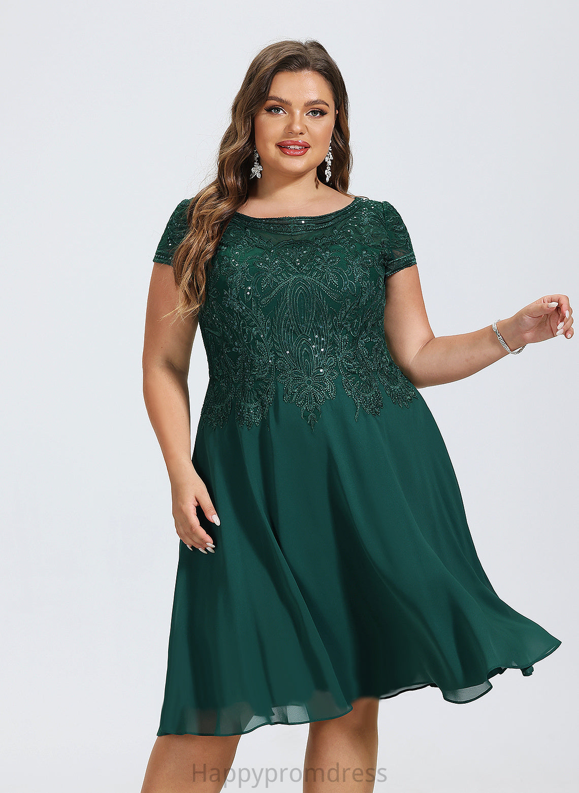 A-Line Cocktail Dresses Knee-Length Neck Scoop Sequins Dress With Cocktail Adelaide Chiffon Lace