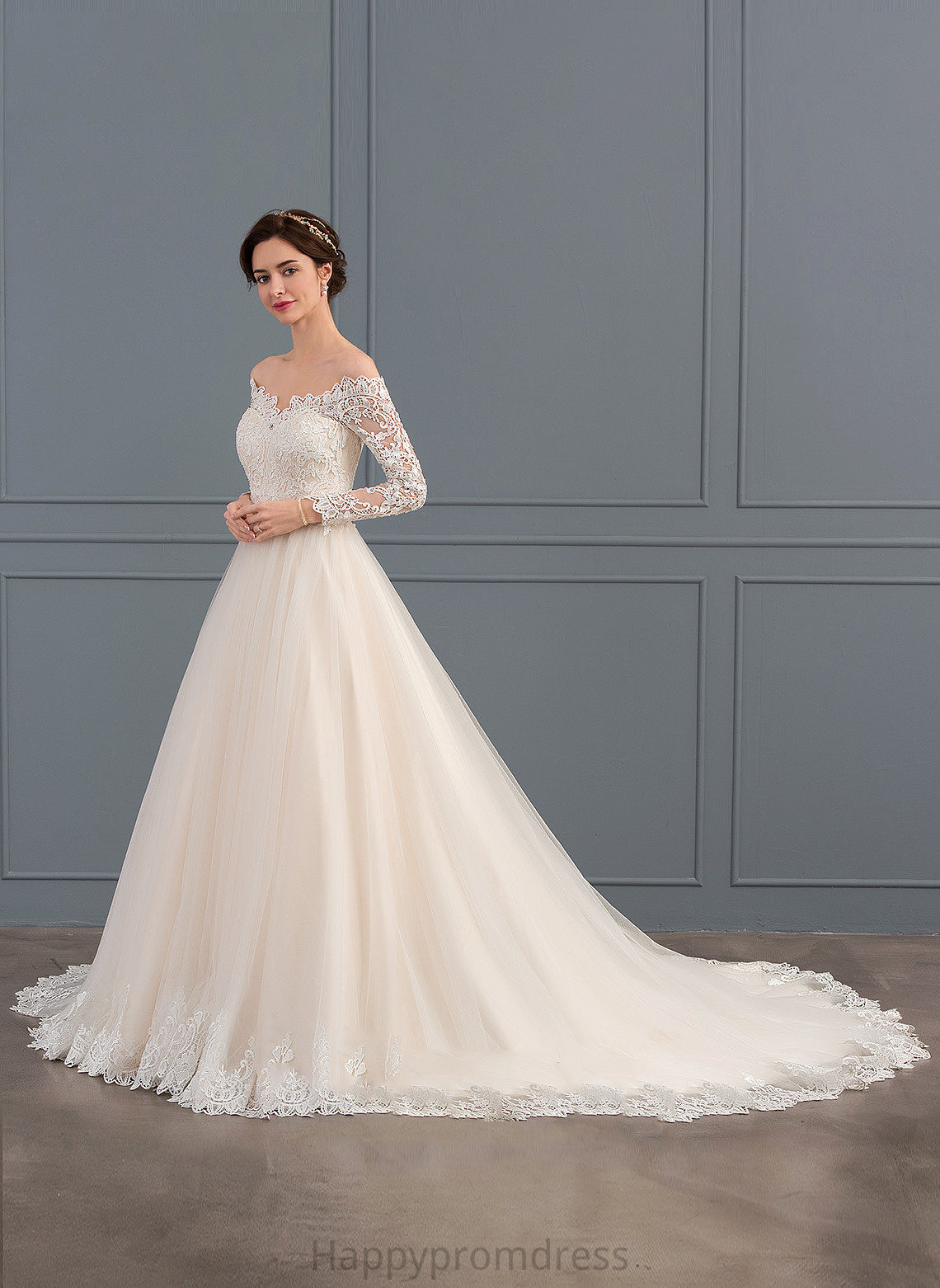 Wedding Dresses Chapel Lace Dress Tulle Off-the-Shoulder Wedding Carolina Ball-Gown/Princess Train