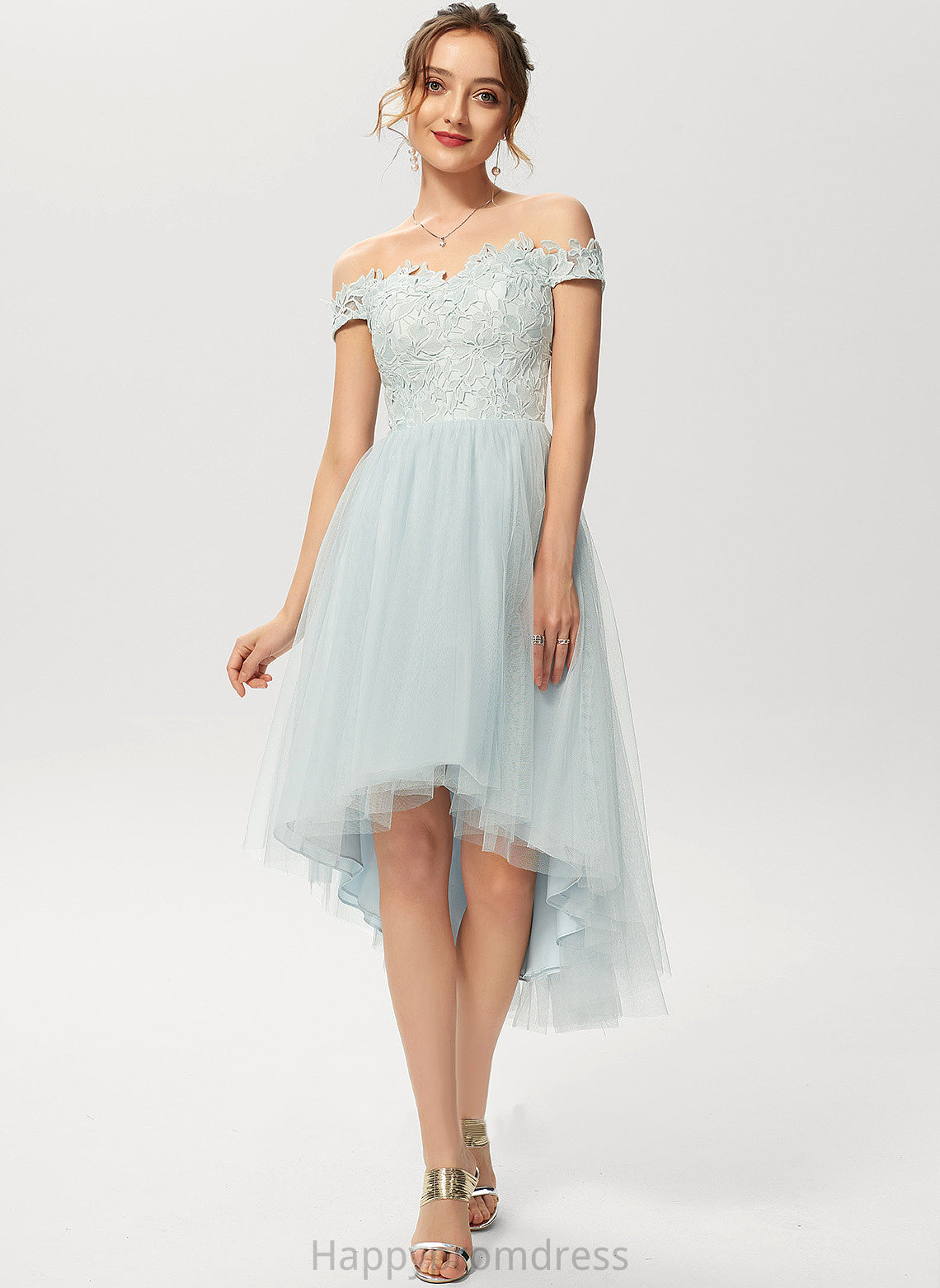 Lorena Dress Tulle Asymmetrical Cocktail Dresses Off-the-Shoulder Cocktail A-Line Lace