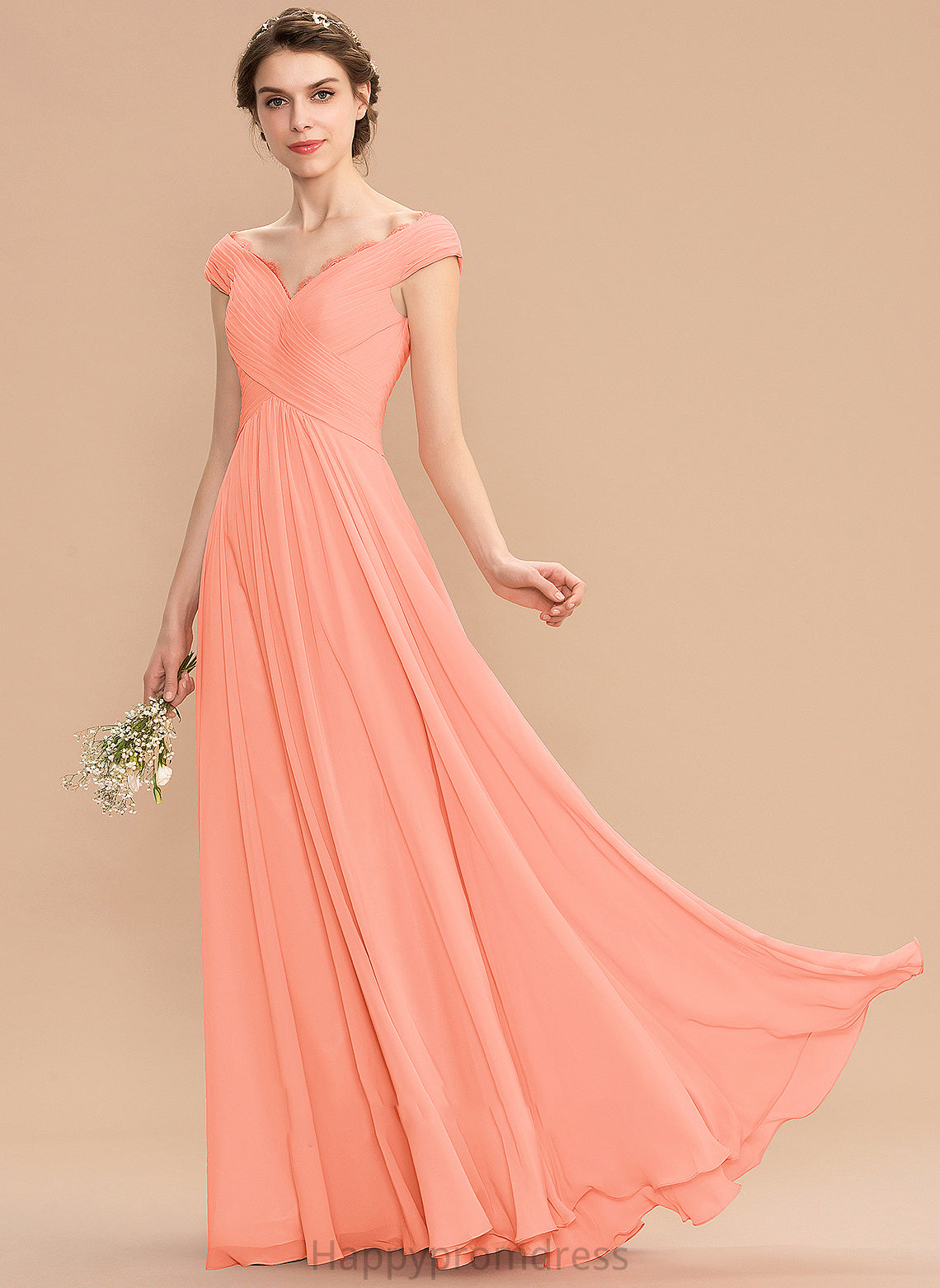 A-Line Off-the-Shoulder Floor-Length Fabric Embellishment Length Lace Silhouette Ruffle Neckline Willa Natural Waist Bridesmaid Dresses