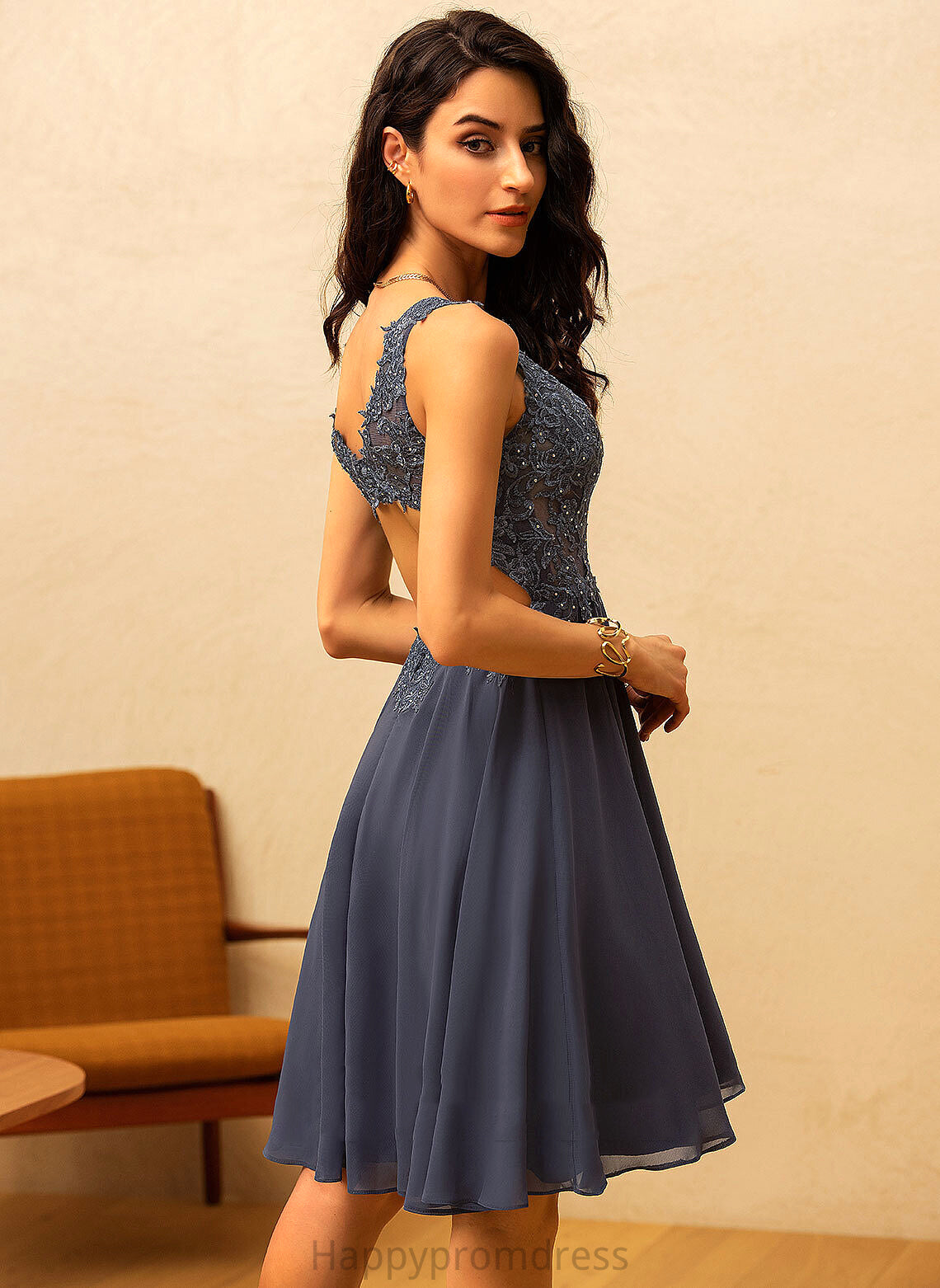 Beading Lace Justice Dress V-neck With A-Line Knee-Length Homecoming Dresses Chiffon Homecoming