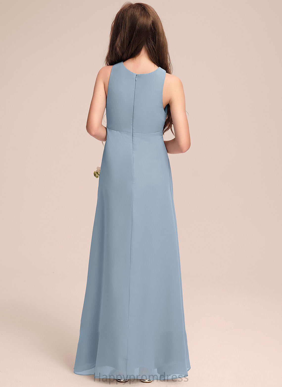 Neck Cascading Floor-Length Chiffon Junior Bridesmaid Dresses Ruffles With Jazlene A-Line Scoop