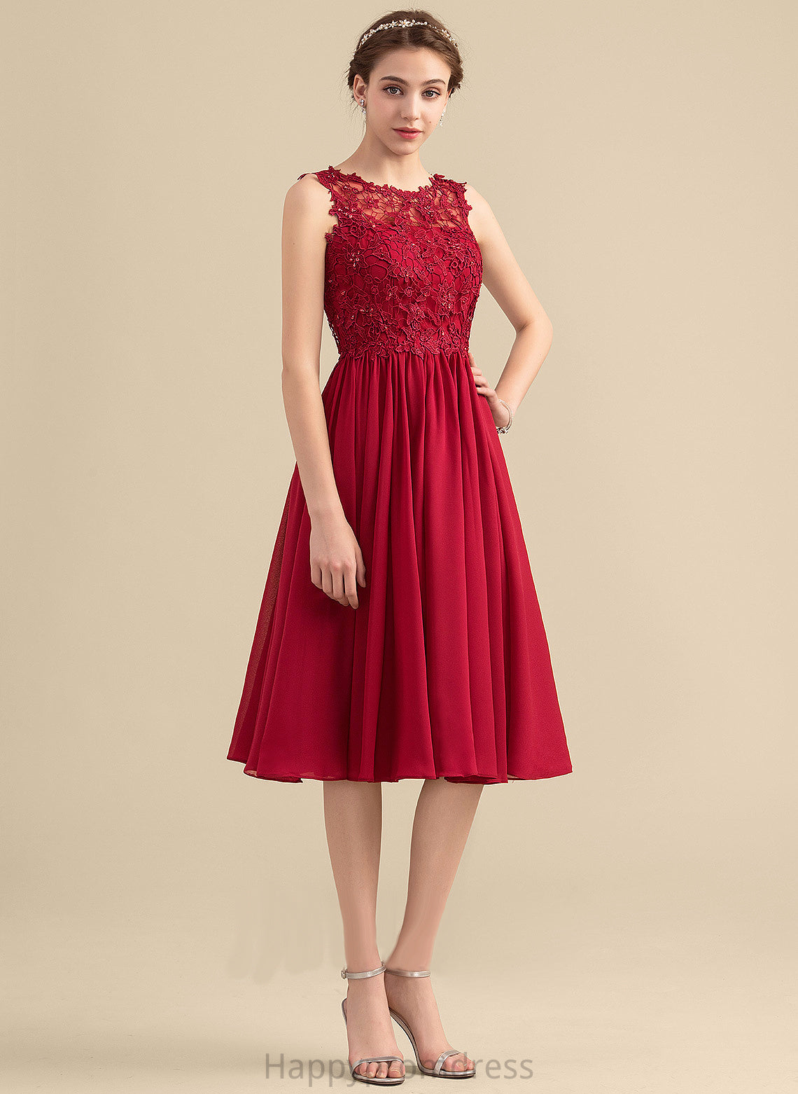 Homecoming Beading Homecoming Dresses Lace Dress A-Line With Knee-Length Lace Chiffon Yesenia Scoop Neck