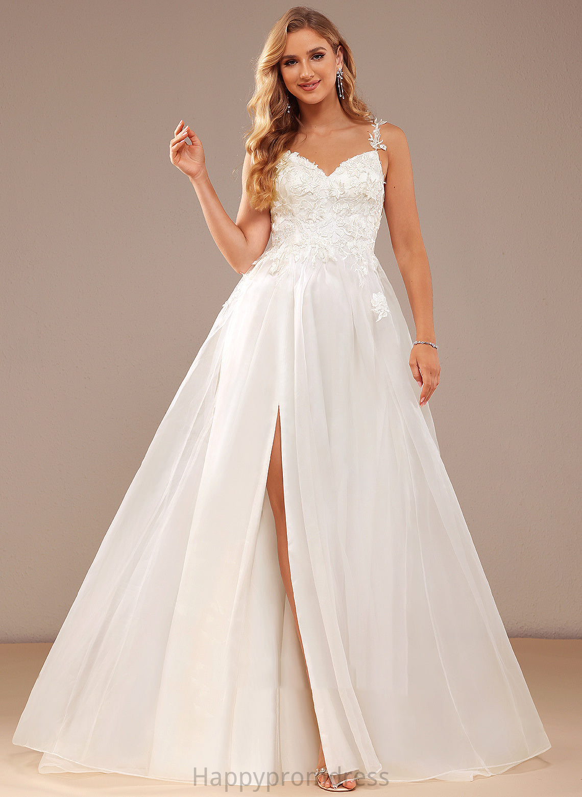 With Ball-Gown/Princess Wedding Dresses Court Angeline Front Dress Lace Split Lace Train Organza Wedding V-neck