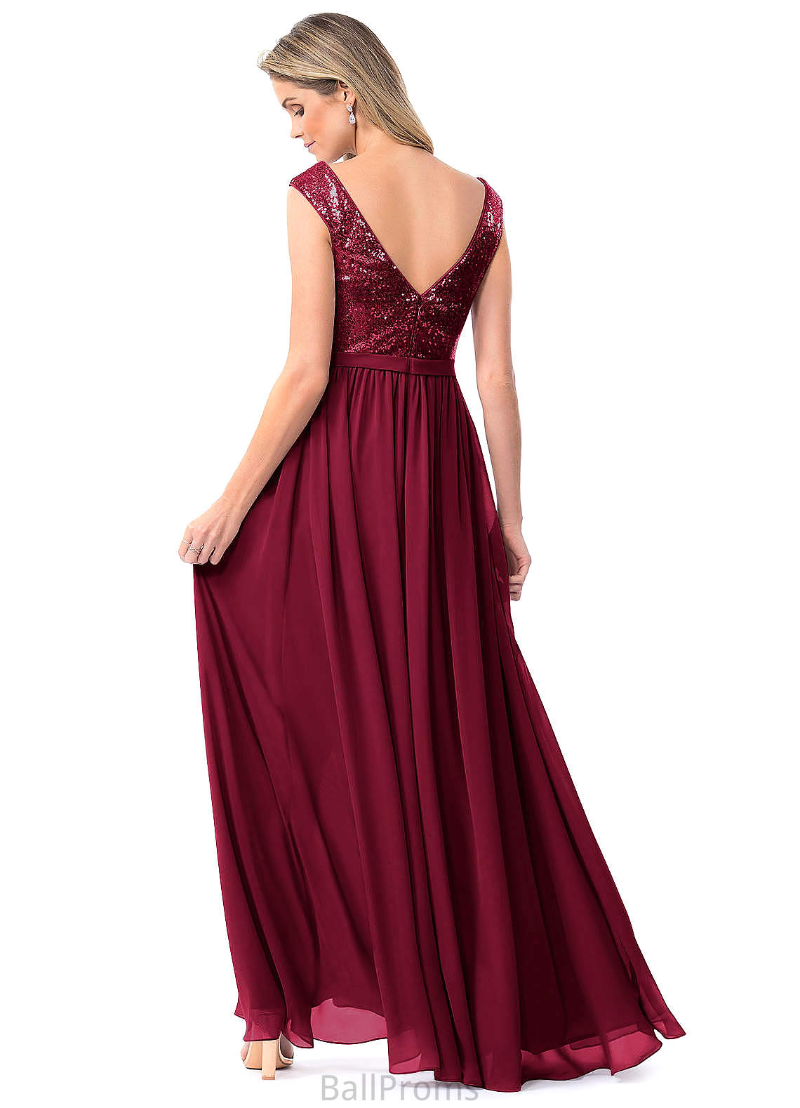 Skye Natural Waist V-Neck Sleeveless Floor Length A-Line/Princess Bridesmaid Dresses