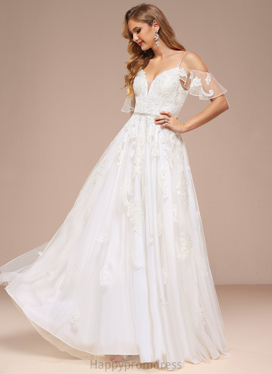 Tulle Lace Sequins Shiloh Shoulder Floor-Length Cold With Wedding Dresses A-Line Dress Beading Wedding