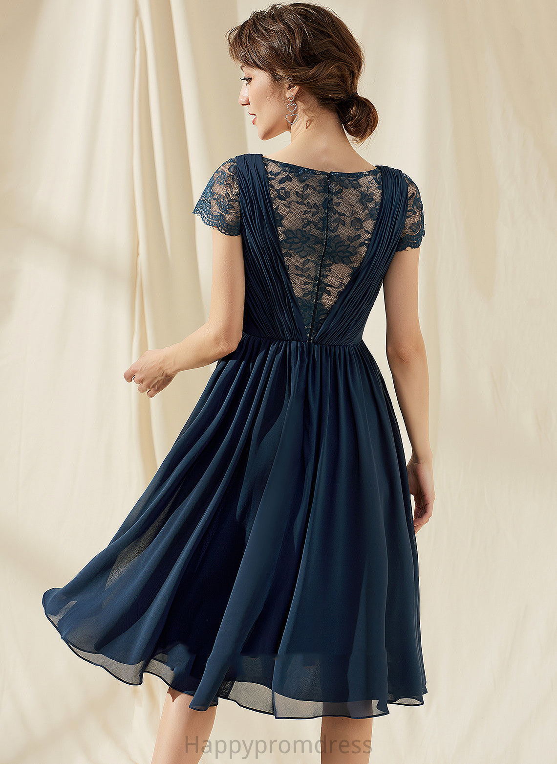 Knee-Length Lace Dress V-neck Homecoming Dresses Homecoming With Ruffle Kinsley A-Line Chiffon