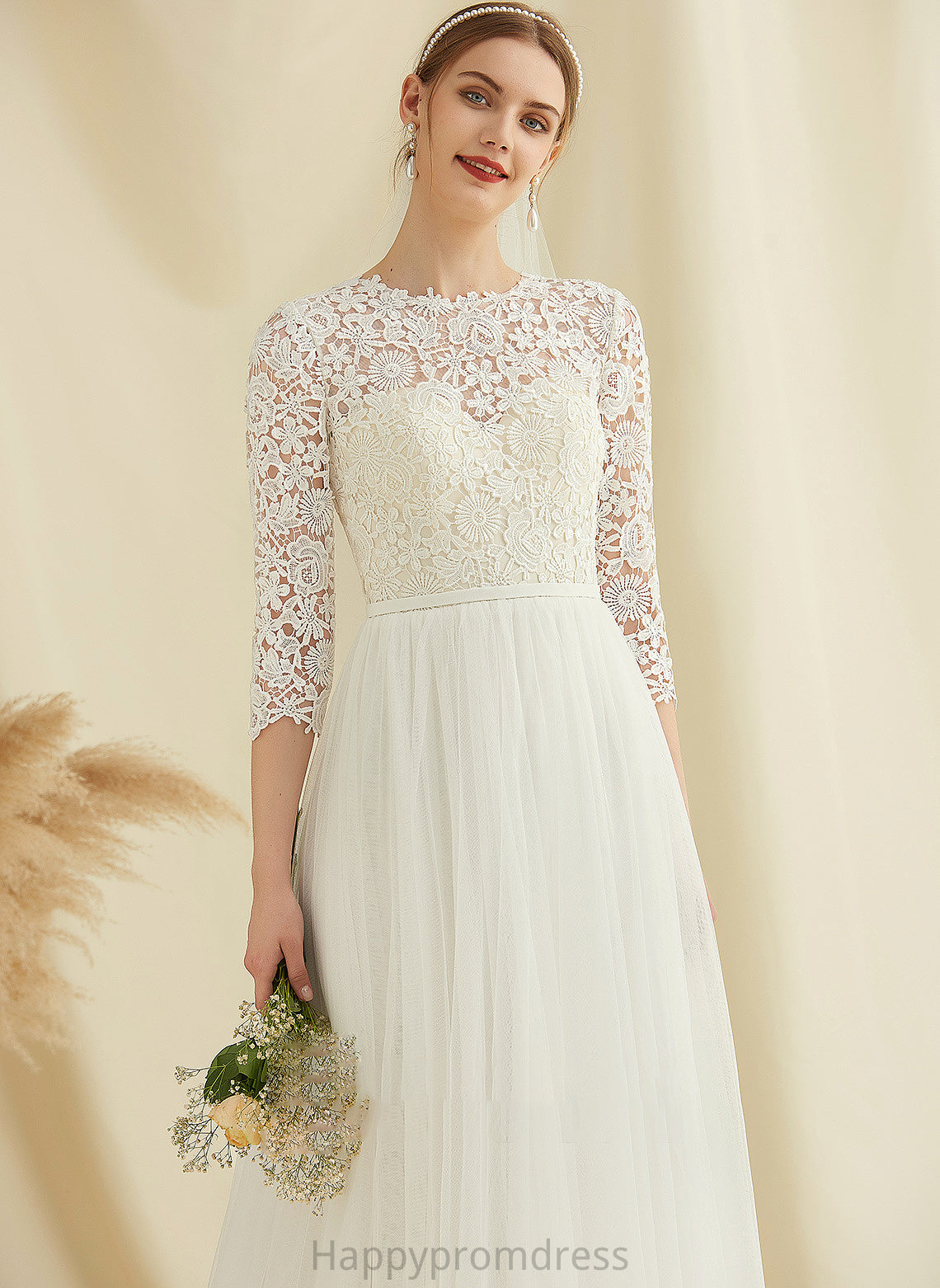 Lace Dress Neck Scoop Wedding A-Line Sweep Wedding Dresses Summer Tulle Train