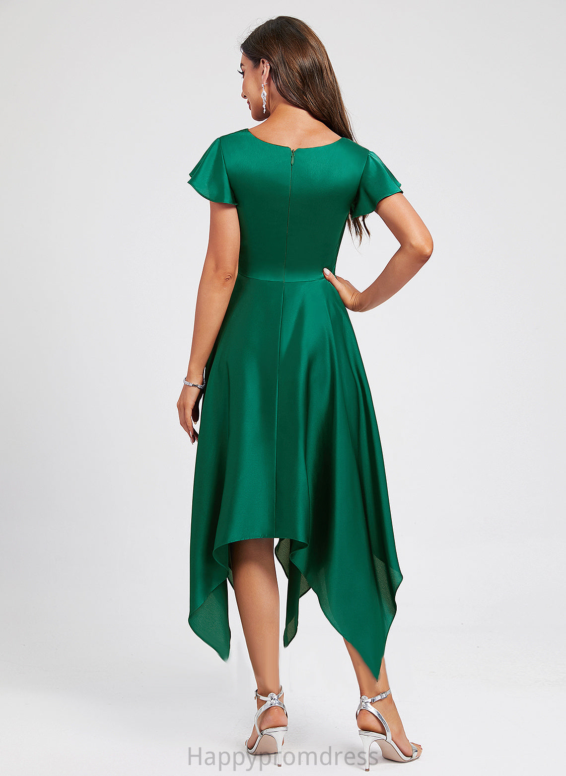 Tori A-Line Dress Pleated With V-neck Asymmetrical Cocktail Dresses Polyester Cocktail