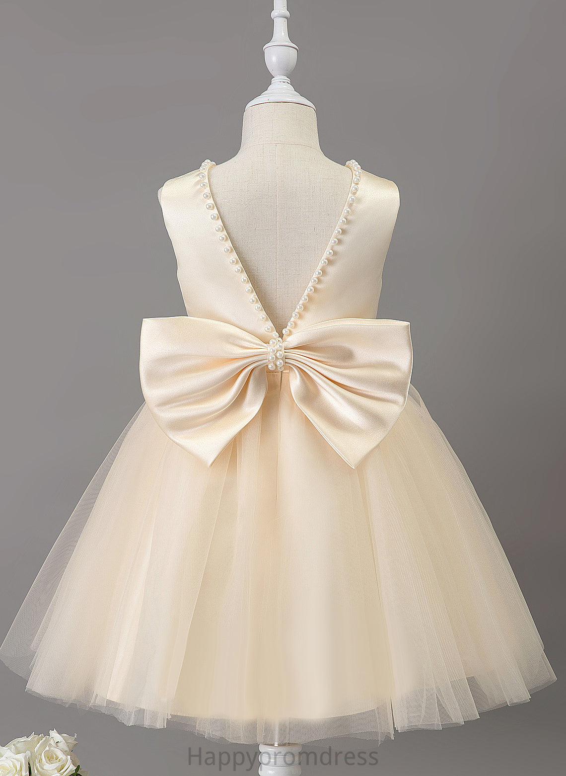 Girl Neck Satin/Tulle Flower A-Line Flower Girl Dresses Judith - With Scoop Dress Knee-length Beading Sleeveless