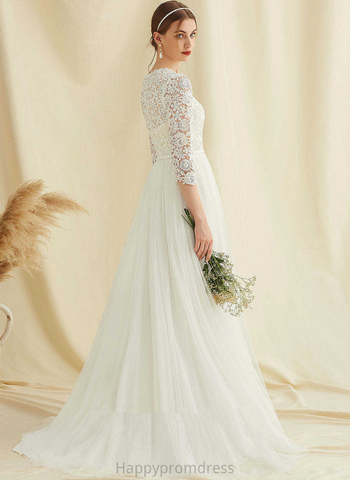 Train Sweep Lace Dress Wedding Brenna A-Line Tulle Wedding Dresses