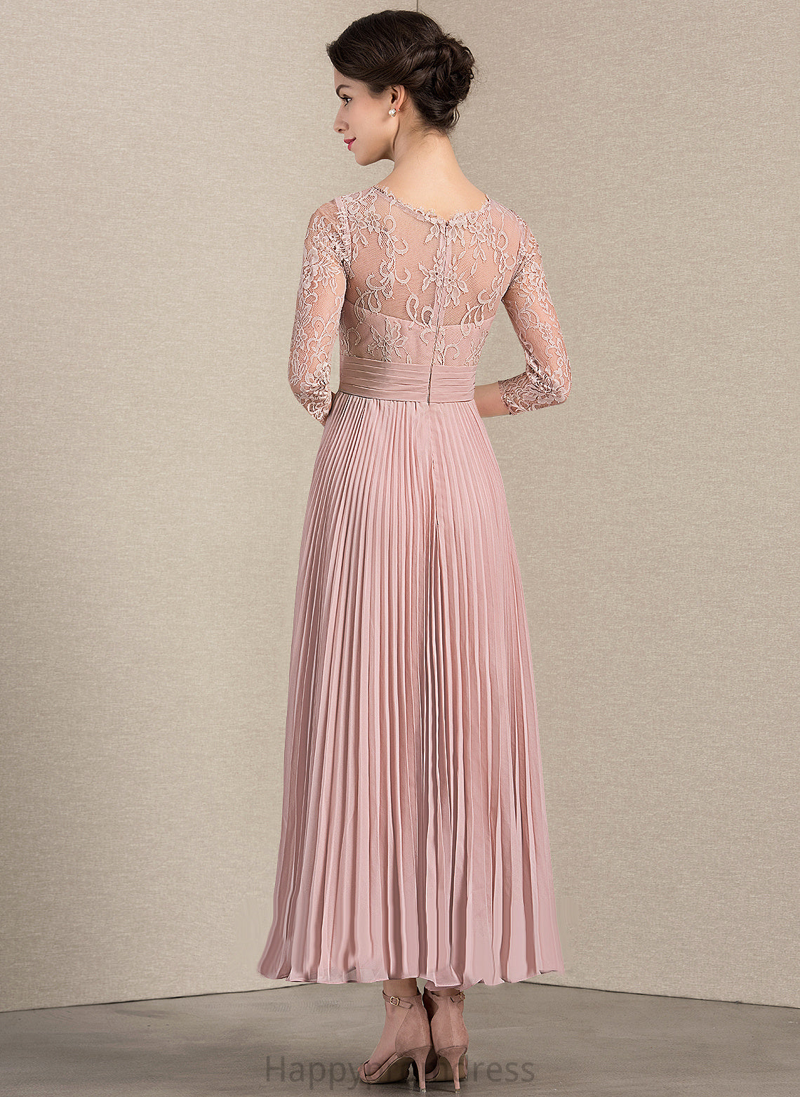 Mother Pleated Chiffon Mother of the Bride Dresses A-Line the Neck Bride Lace of Dress Allisson With Ankle-Length Scoop