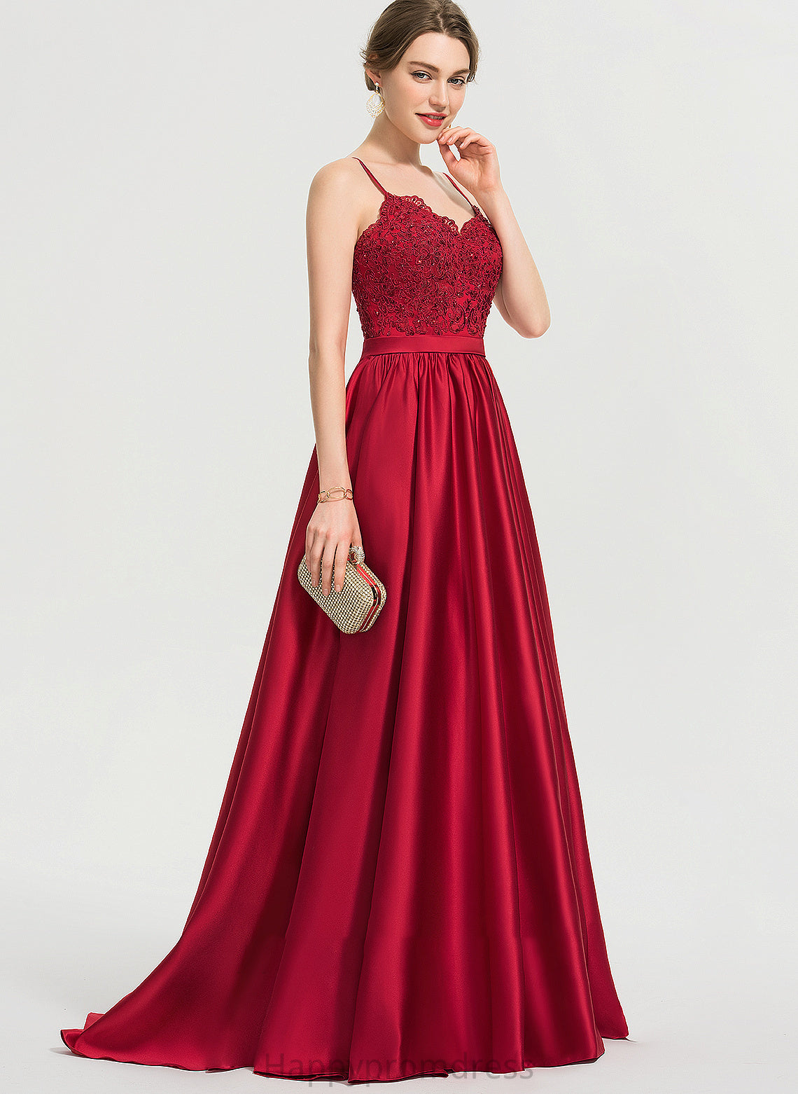 Split Sequins With Prom Dresses Front Ball-Gown/Princess V-neck Train Shania Satin Beading Sweep