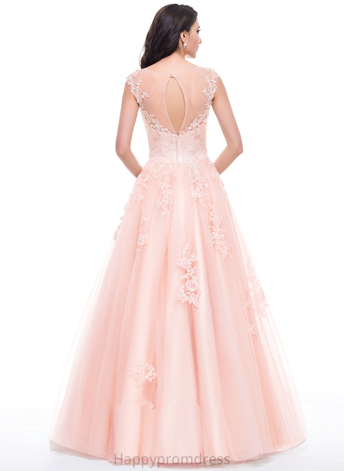 Appliques Scoop Ball-Gown/Princess With Sequins Prom Dresses Winnie Lace Tulle Neck Beading Floor-Length