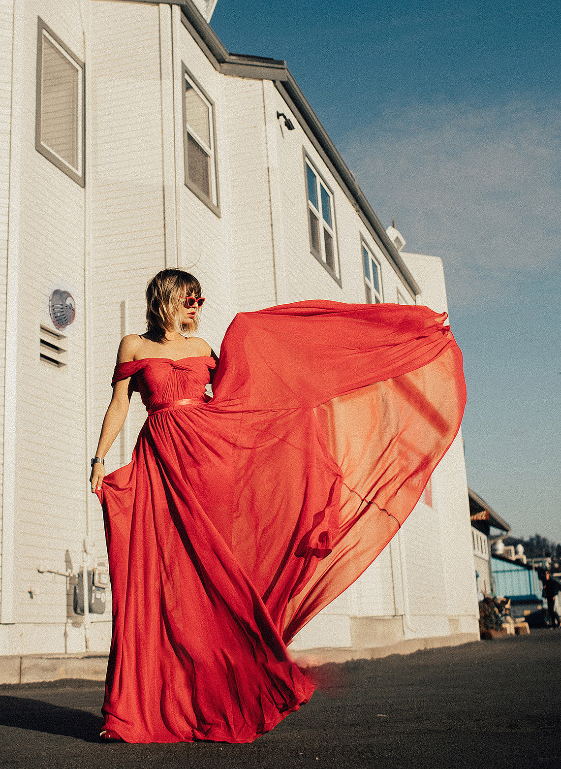 Ruffle Fabric Silhouette SplitFront SweepTrain Neckline Off-the-Shoulder A-Line Embellishment Length Marie Sleeveless Bridesmaid Dresses