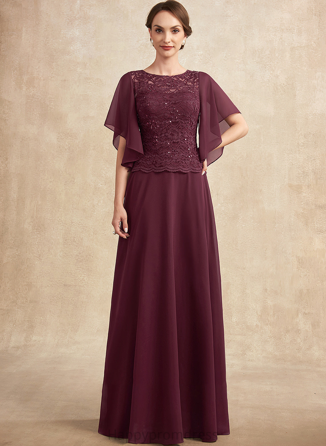 Scoop Lilly Sequins With Mother Lace Neck Floor-Length Mother of the Bride Dresses Bride of Chiffon A-Line the Dress