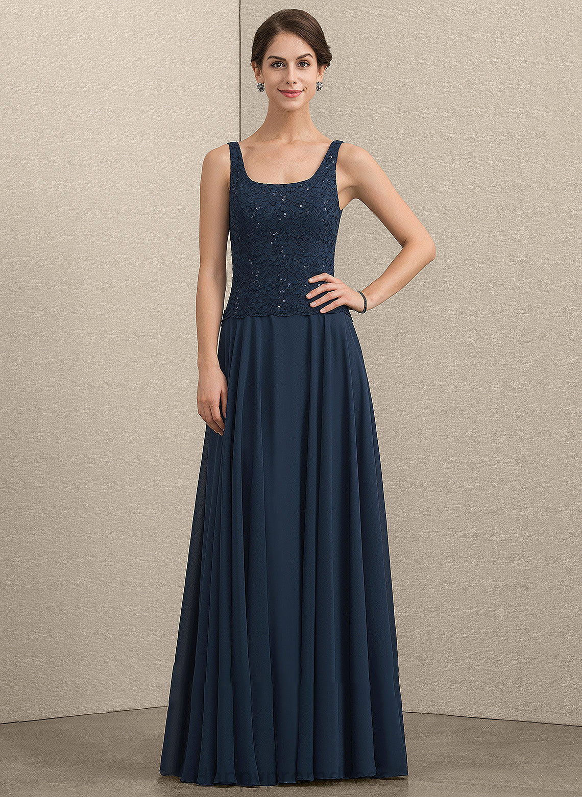 Mother of the Bride Dresses of Bride Neckline Chiffon With Dress Lace the Sequins Floor-Length A-Line Square Mother Ella