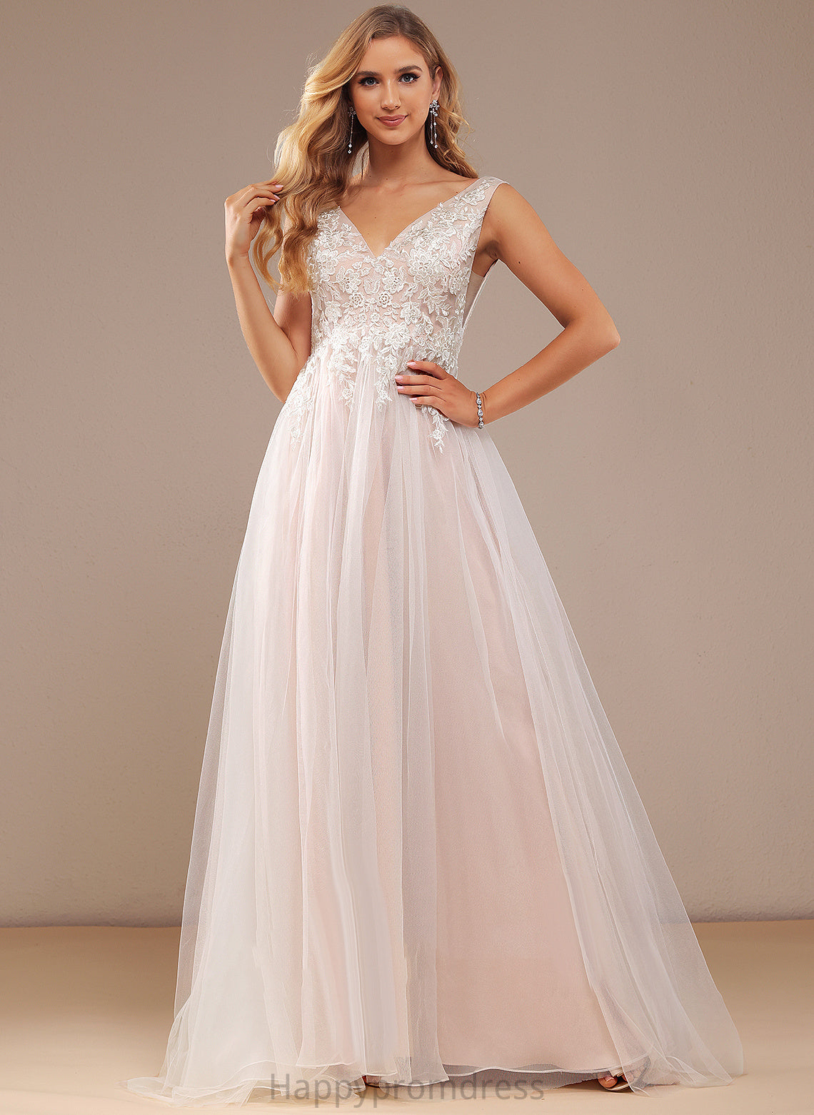 Wedding Ball-Gown/Princess Train With Dress Lace Lace Valerie V-neck Tulle Wedding Dresses Sweep