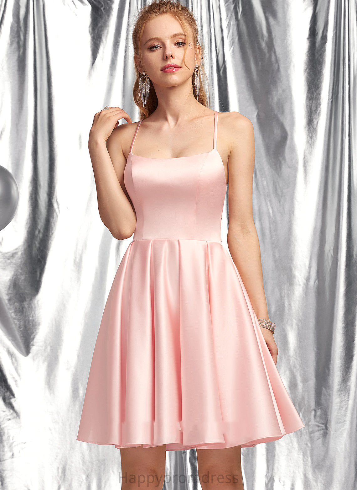 Satin Homecoming Dresses Short/Mini Kaitlynn Homecoming Neckline Dress A-Line Square